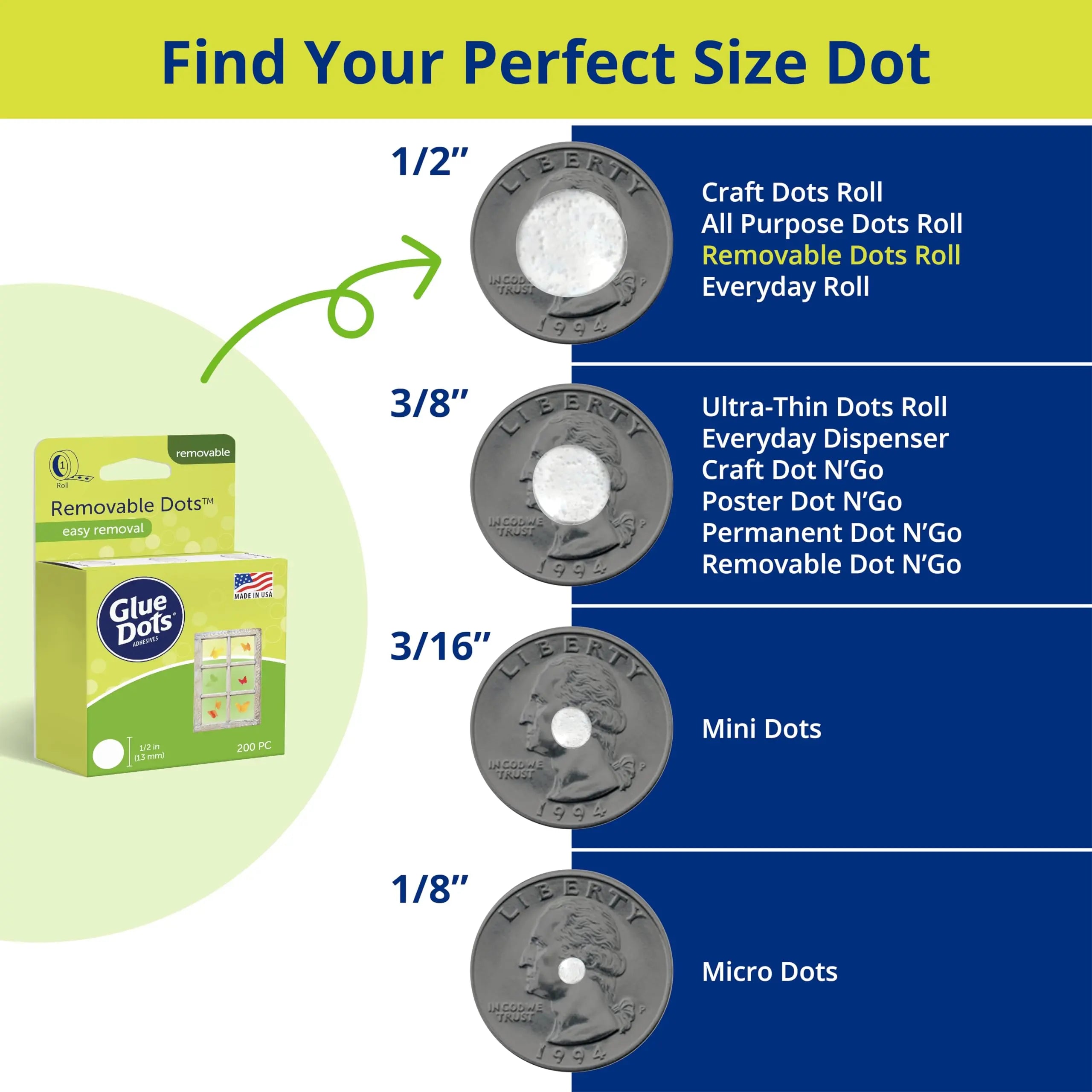 Glue Dots, Removable Dots, Double-Sided, 1/2", .5 Inch, 200 Dots, DIY Craft Glue Tape, Sticky Adhesive Glue Points, Liquid Hot Glue Alternative, Clear