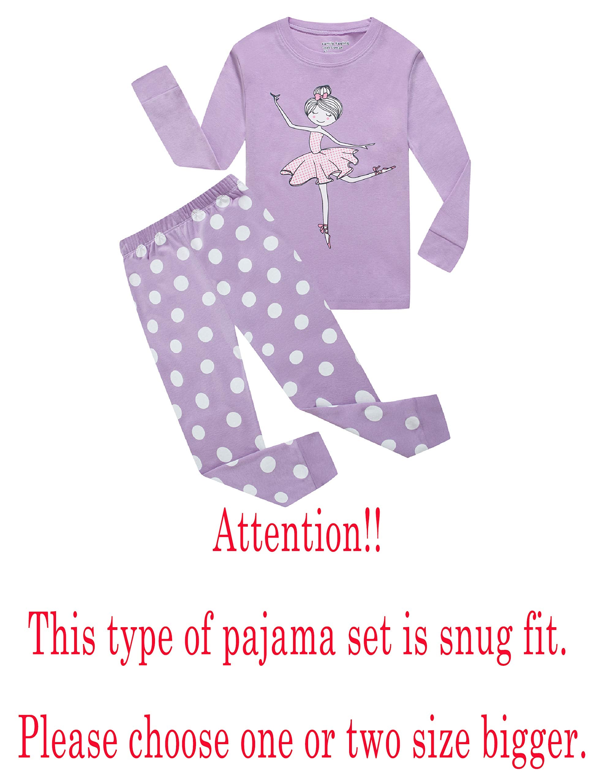 Family Feeling Little Girls Long Sleeve Ballet Ballerina Pajamas Sets Cotton Pyjamas Toddler Kids Pjs Size 5 Purple