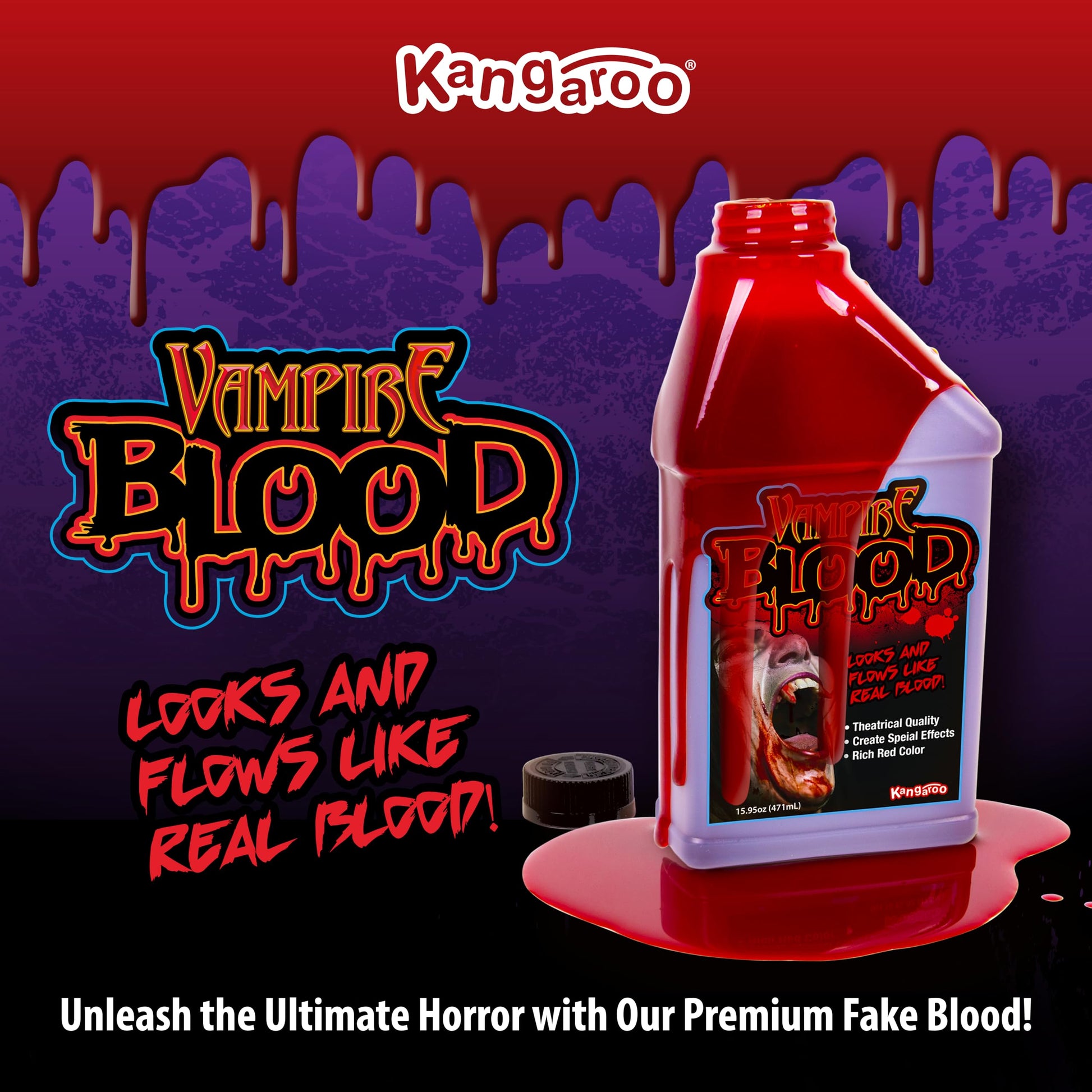 Kangaroo Fake Blood for Halloween, Special Effects Makeup, True Blood Color, 15.95 oz, Package May Vary