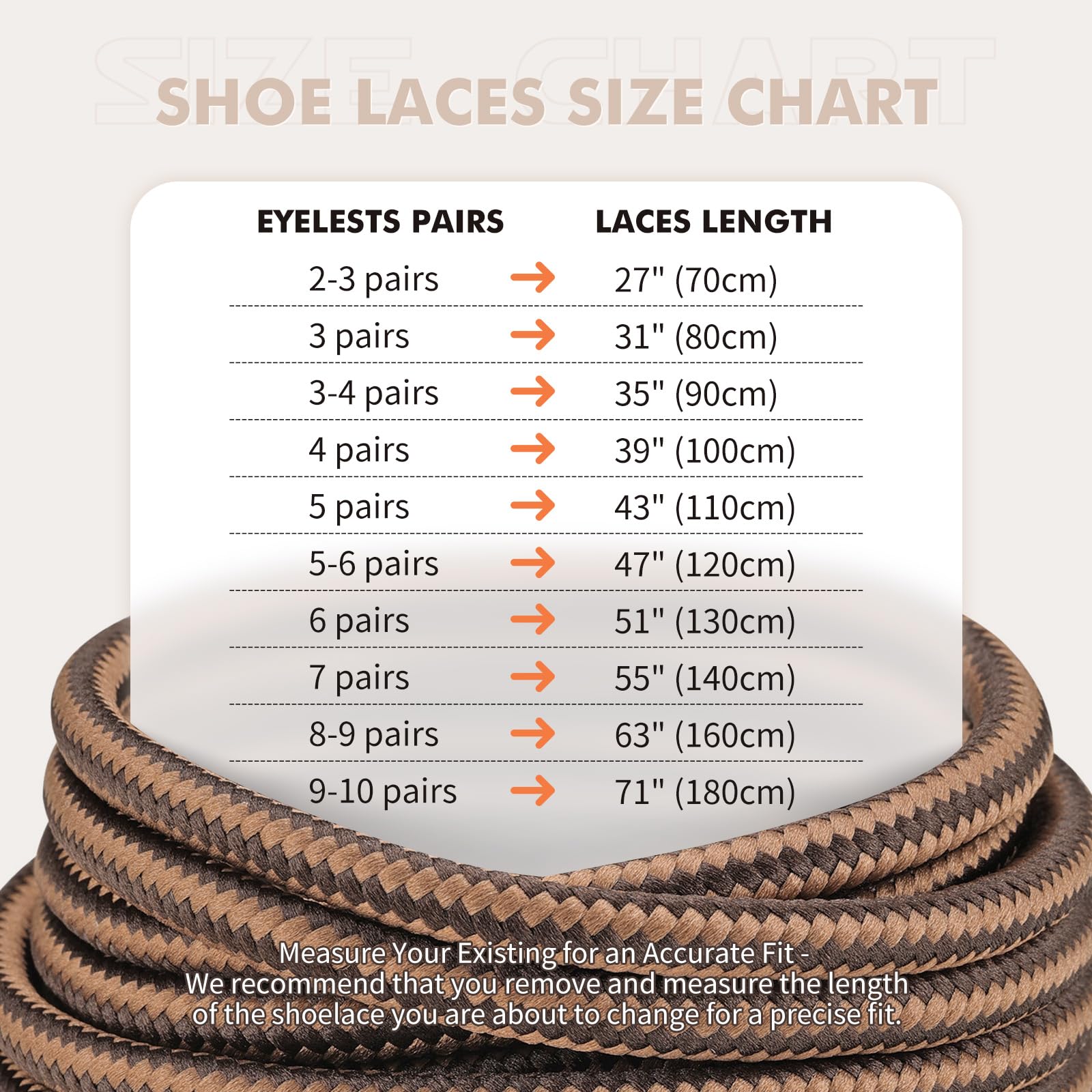 Stepace Round Shoelaces [2 Pairs] Heavy Duty Boot Shoe Laces for Hiking Work Boots Coffee Khaki-140(Dots)