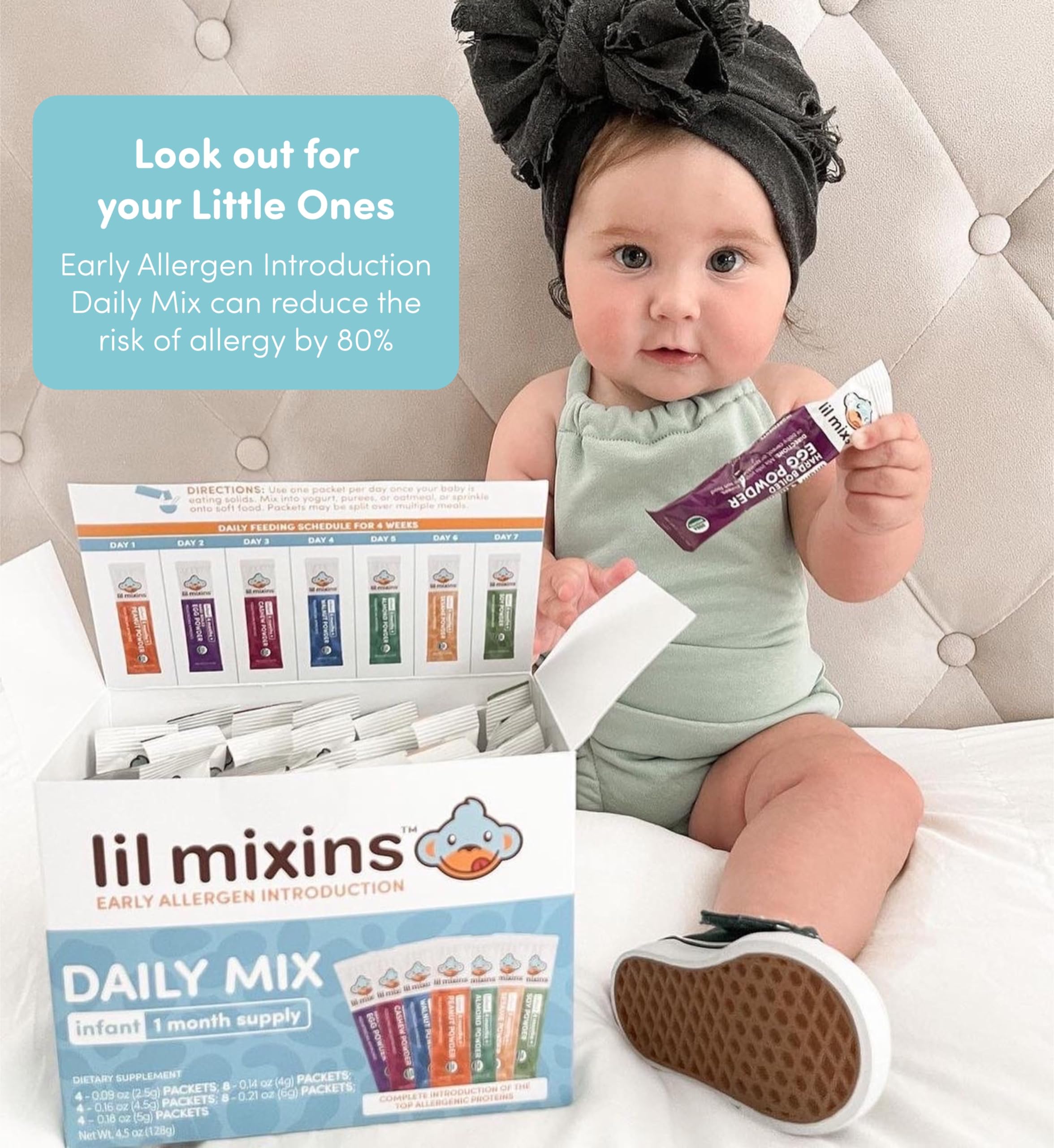 Lil Mixins Early Allergen Introduction Mix-ins, Daily Mix | Peanut, Egg, Cashew, Walnut, Almond, Soy, Sesame Mix-Ins for Ages 4-12 Mo. Old, 1 Month Supply