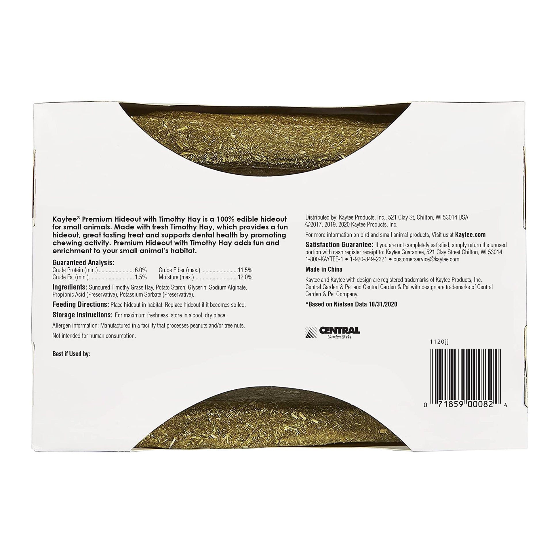 Kaytee Premium Timothy Treat Hideout For Pet Rabbits, Guinea Pigs, and Chinchillas, Large