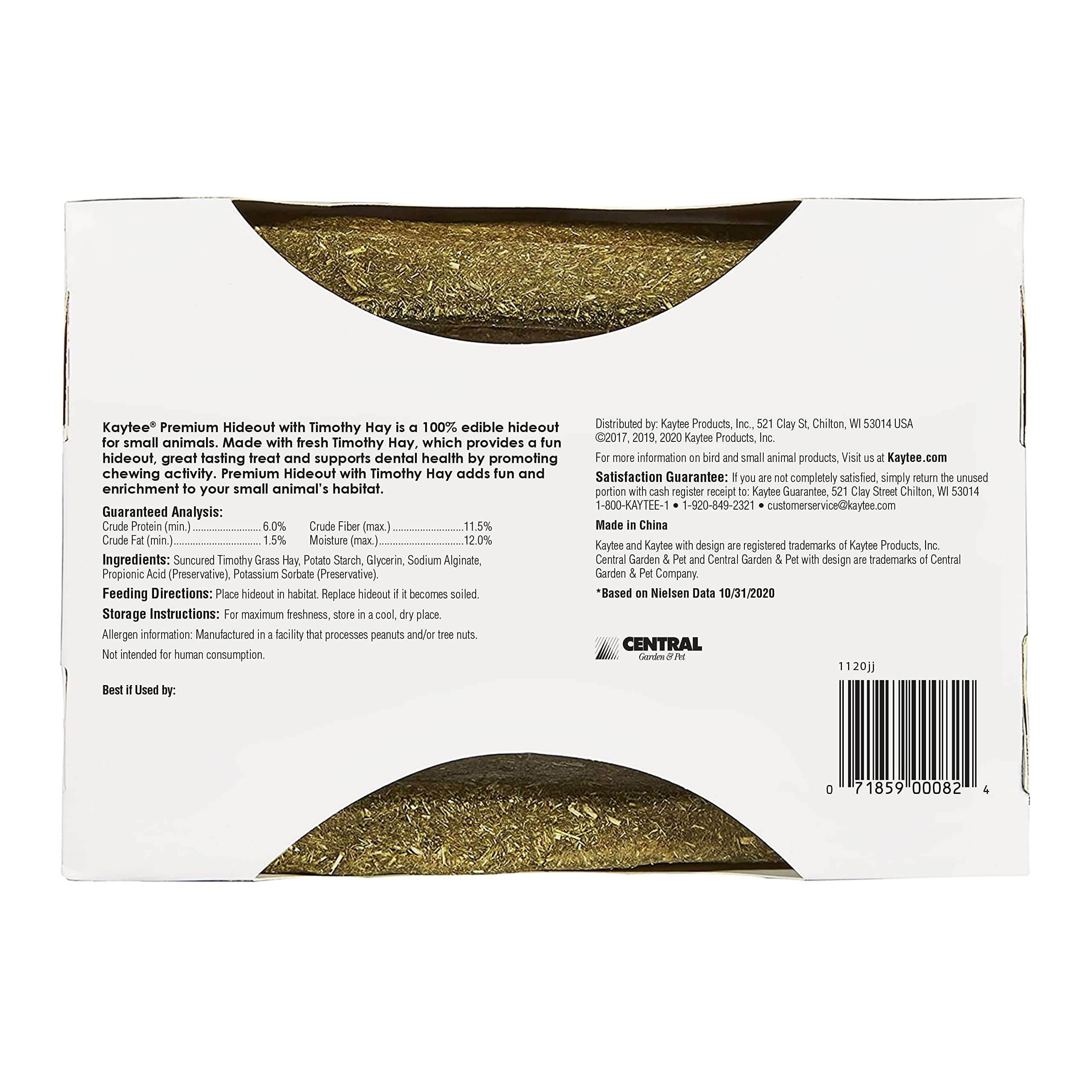 Kaytee Premium Timothy Treat Hideout For Pet Rabbits, Guinea Pigs, and Chinchillas, Large