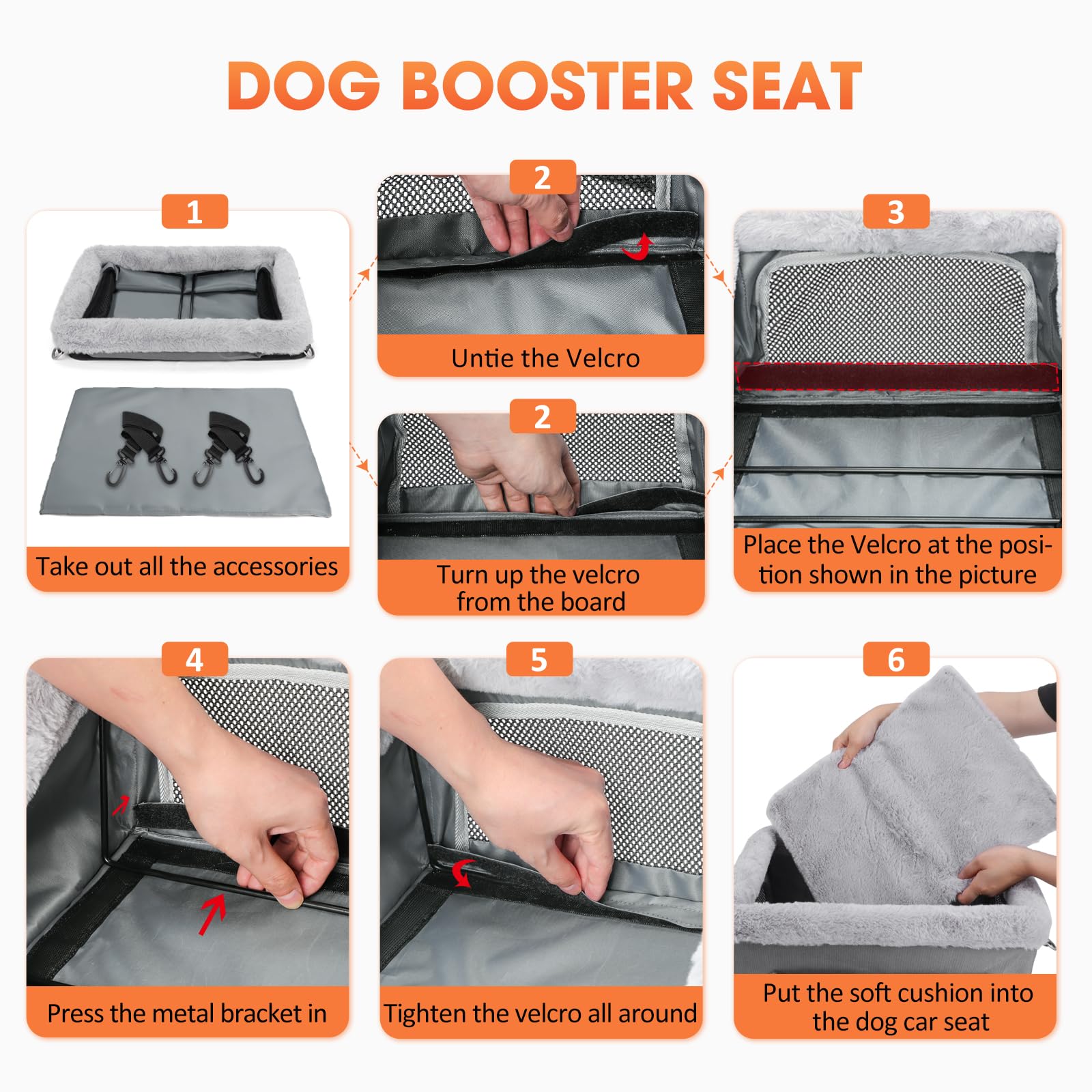 JOEJOY Deluxe Dog Booster Seat with Sturdy Metal Frame and Safety Leash for Small Pets up to 20 lbs - Portable Puppy Dog Car Seat with Thick Cushion and Storage Pockets for Small Dogs