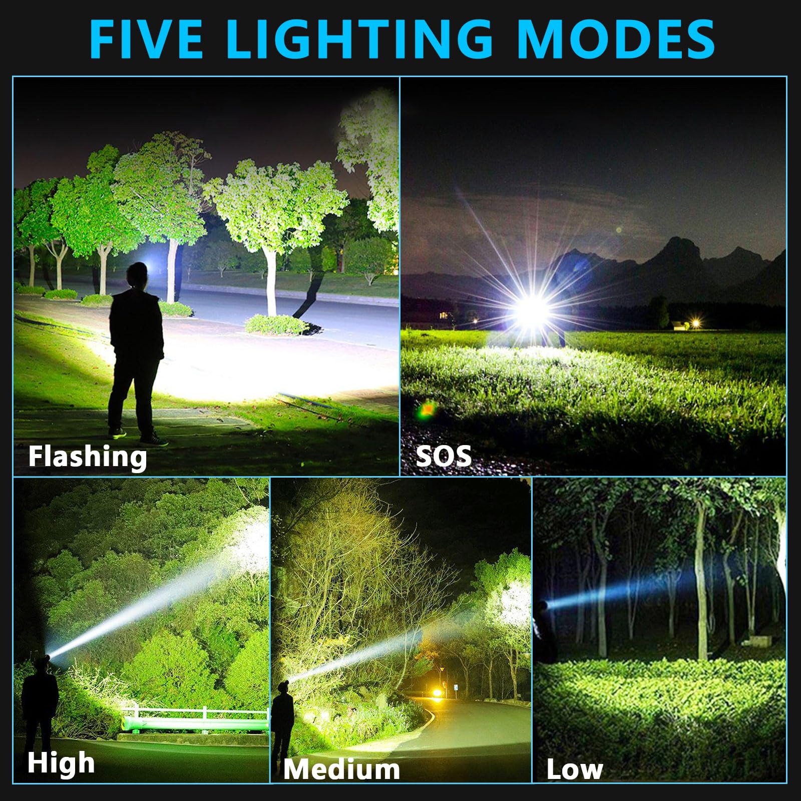 AMAKER LED Headlamp Rechargeable, 9000mAh Long Battery Head Lamp with 5 Modes, IPX7 Waterproof USB Rechargeable Headlight, Zoomable Headlamp for Adults, 90° Adjustable for Camping Hunting Climbing