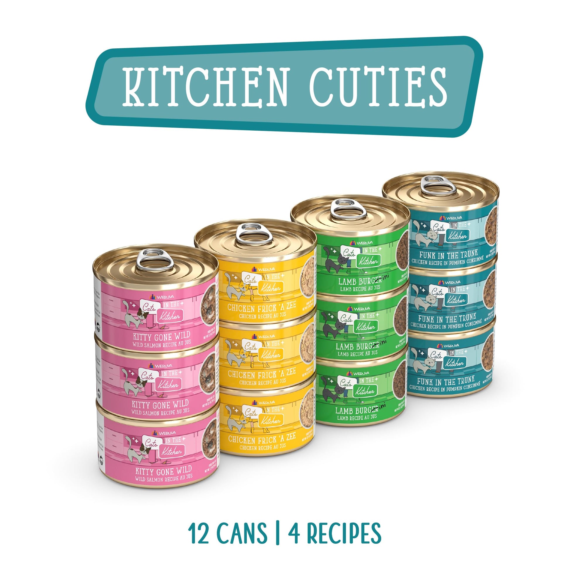 Weruva Cats in The Kitchen, Kitchen Cuties Variety Pack, Wet Cat Food, 3.2oz Can (Pack of 12)