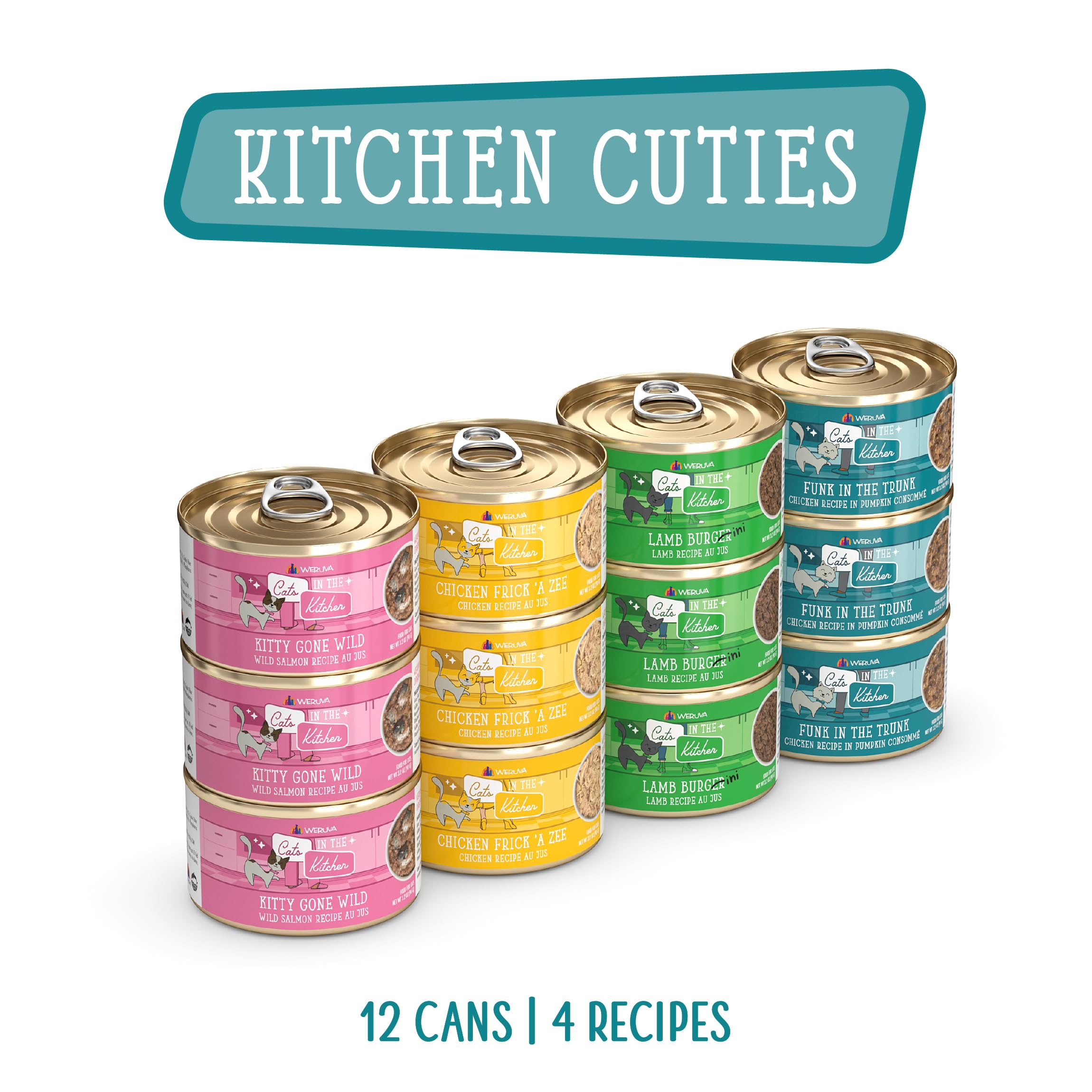 Weruva Cats in The Kitchen, Kitchen Cuties Variety Pack, Wet Cat Food, 3.2oz Can (Pack of 12)