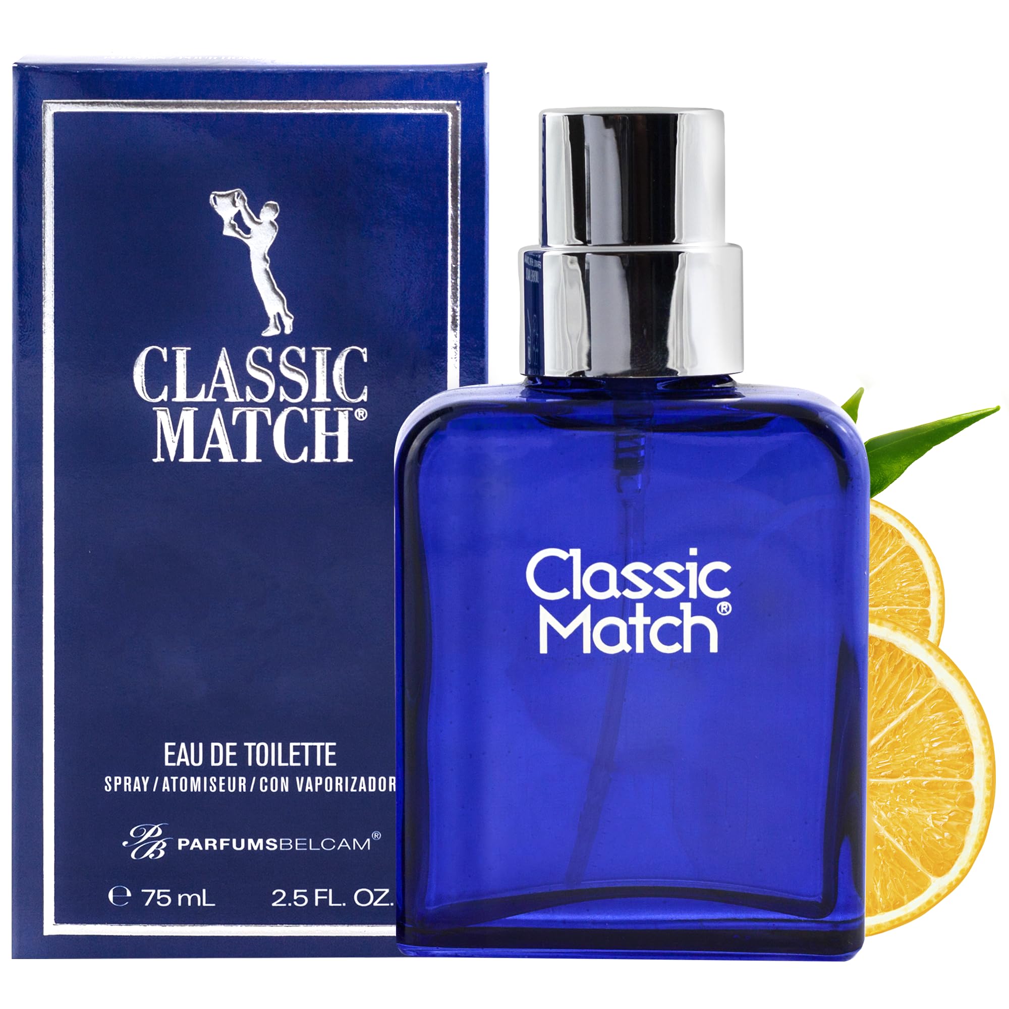 PB ParfumsBelcam Blue Classic Match Eau de Toilette Spray for Men - Modern Citrus Fougere Fragrance, Notes of Melon, Moss and Patchouli, Cologne Alternative, Signature Fragrance - 2.54 Fl Oz