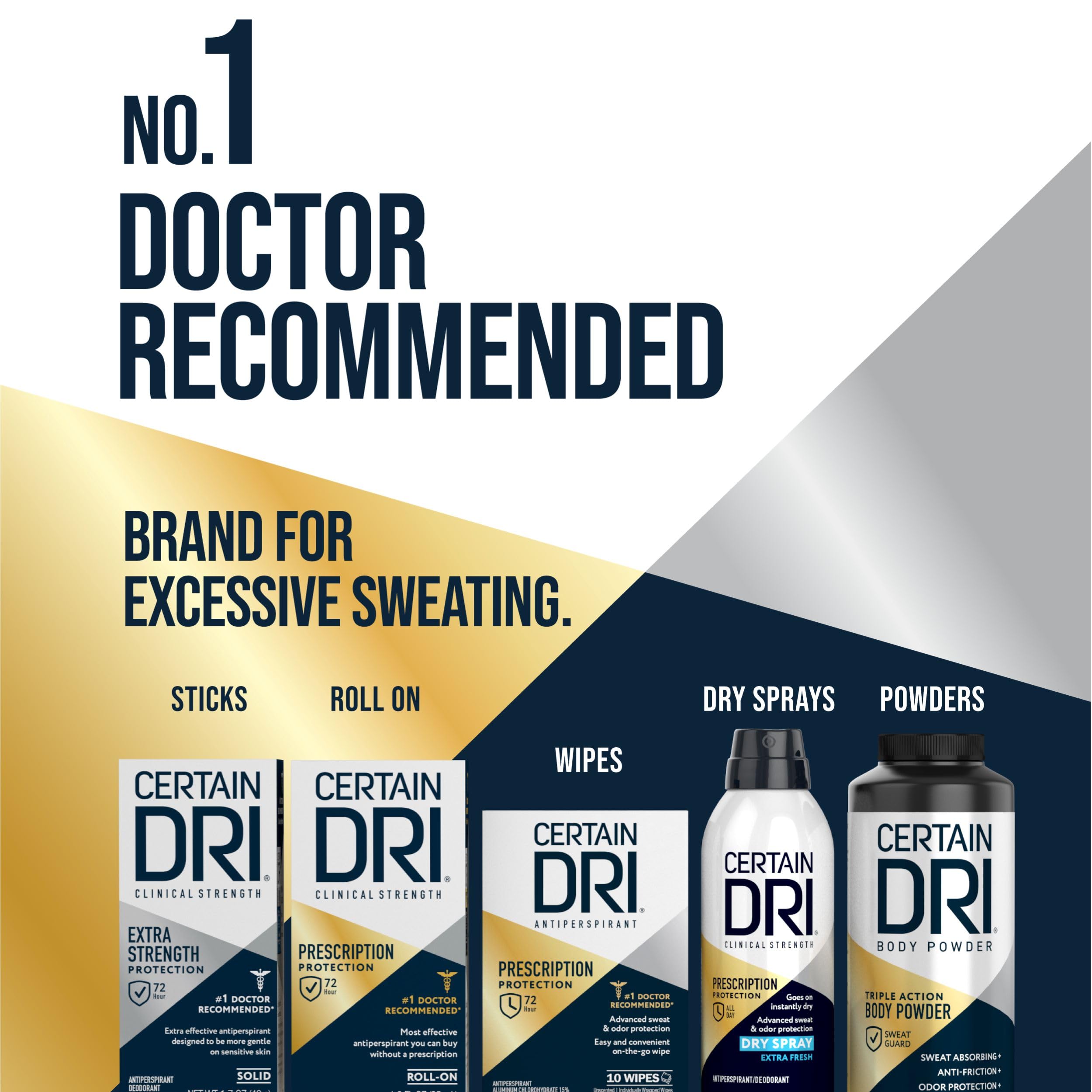 Certain Dri Prescription-Strength Clinical Antiperspirant Roll-On for Hyperhidrosis - 72-Hour Sweat Protection - Fragrance-Free - Doctor-Recommended for Men & Women - 1.2 fl oz