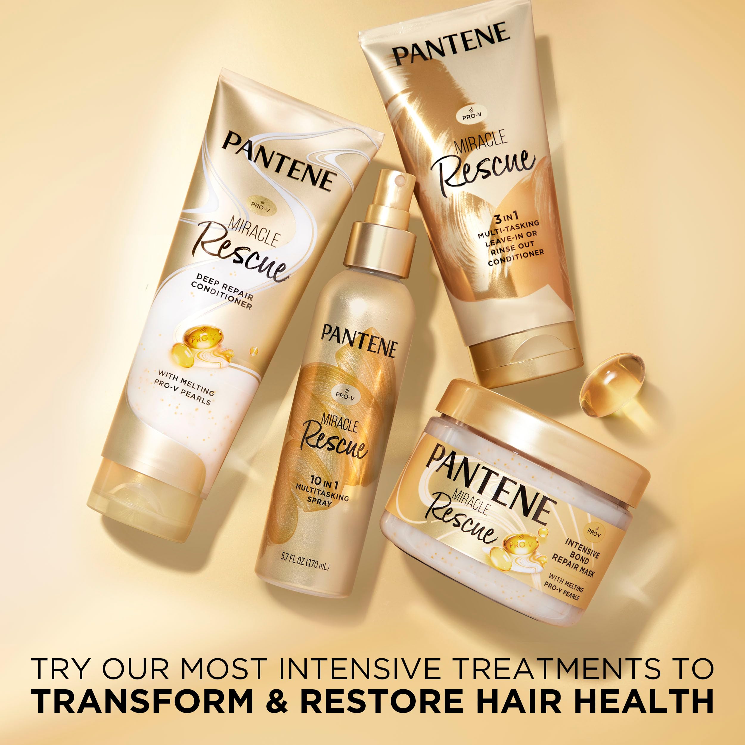 Pantene Miracle Rescue Deep Conditioner with Melting Pro-V Pearls - For Dry, Damaged, or Color-Treated Hair - Intense Moisture & Repair - 8.0 Oz