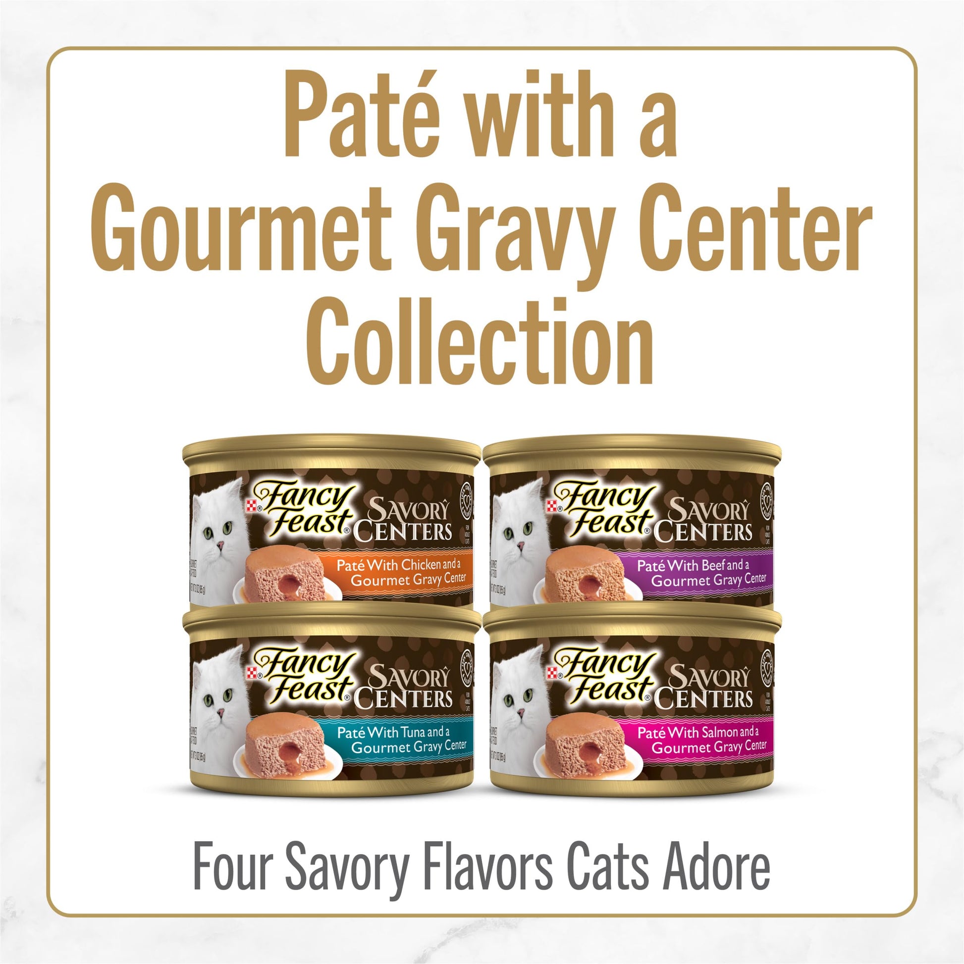 Purina Fancy Feast Savory Centers Wet Cat Food Pate Variety Pack With Chicken, Salmon, Beef, and Tuna Pate with Gravy Center - (Pack of 24) 3 oz. Cans