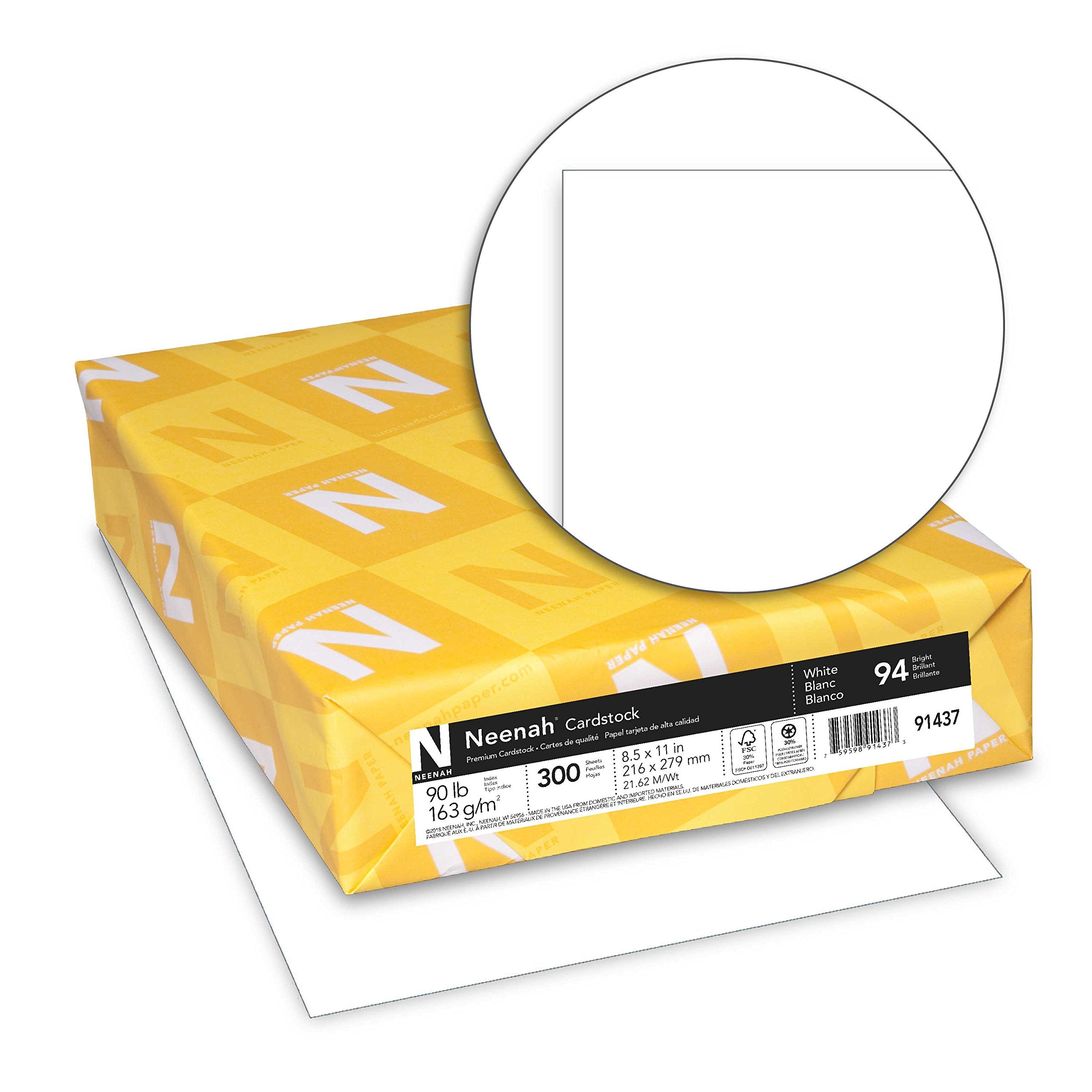 ورق مقوى فهرسة نِيناه (Neenah Index Cardstock)، 8.5 بوصة × 11 بوصة، 90 رطلاً/163 جرامًا لكل متر مربع، أبيض، خفيف الوزن، درجة سطوع 94، 300 ورقة (91437)