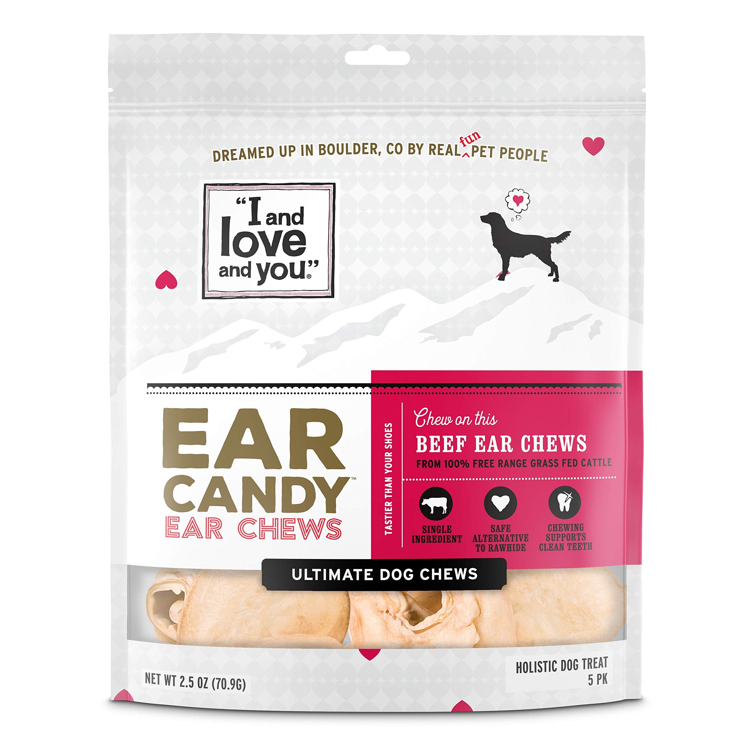 "I and love and you" Ear Candy Cow Ear Strips - Grain Free Dog Chews, 100% Beef Cow Ears, 2.5-Ounce