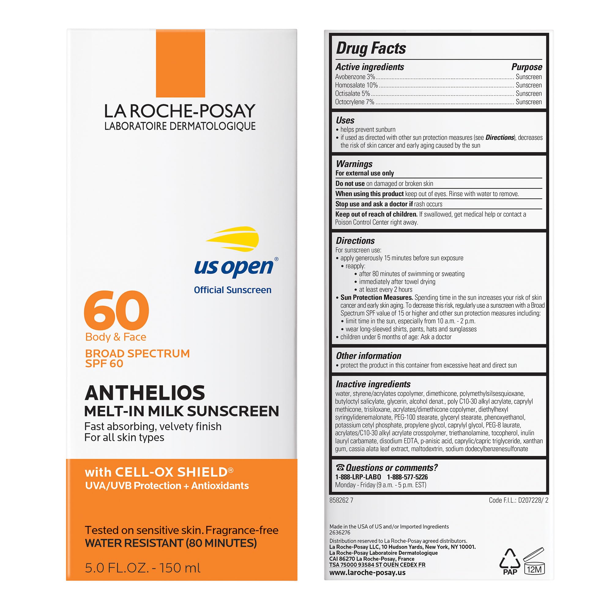 La Roche-Posay Anthelios Melt-In Milk Sunscreen SPF 60 | Sunscreen For Body & Face | Broad Spectrum SPF + Antioxidants | Oil Free Sunscreen Lotion | Lightweight & Fast Absorbing | Oxybenzone Free