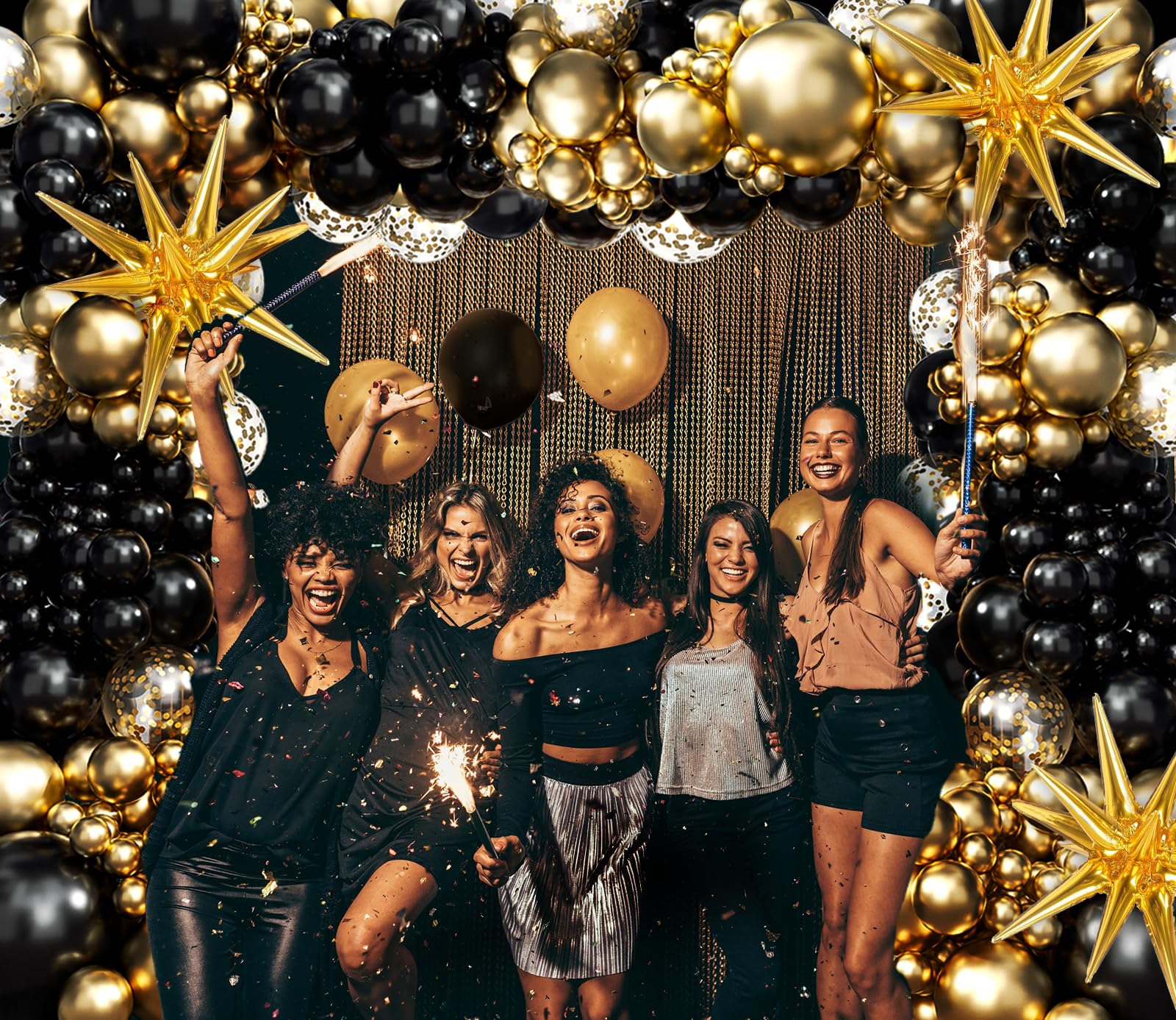 FOTIOMRG Black and Gold Balloons Garland Arch Kit, 5 10 12 18inch Black Gold Confetti Latex Balloons for 2025 Graduation New Year Anniversary Birthday Party Decorations