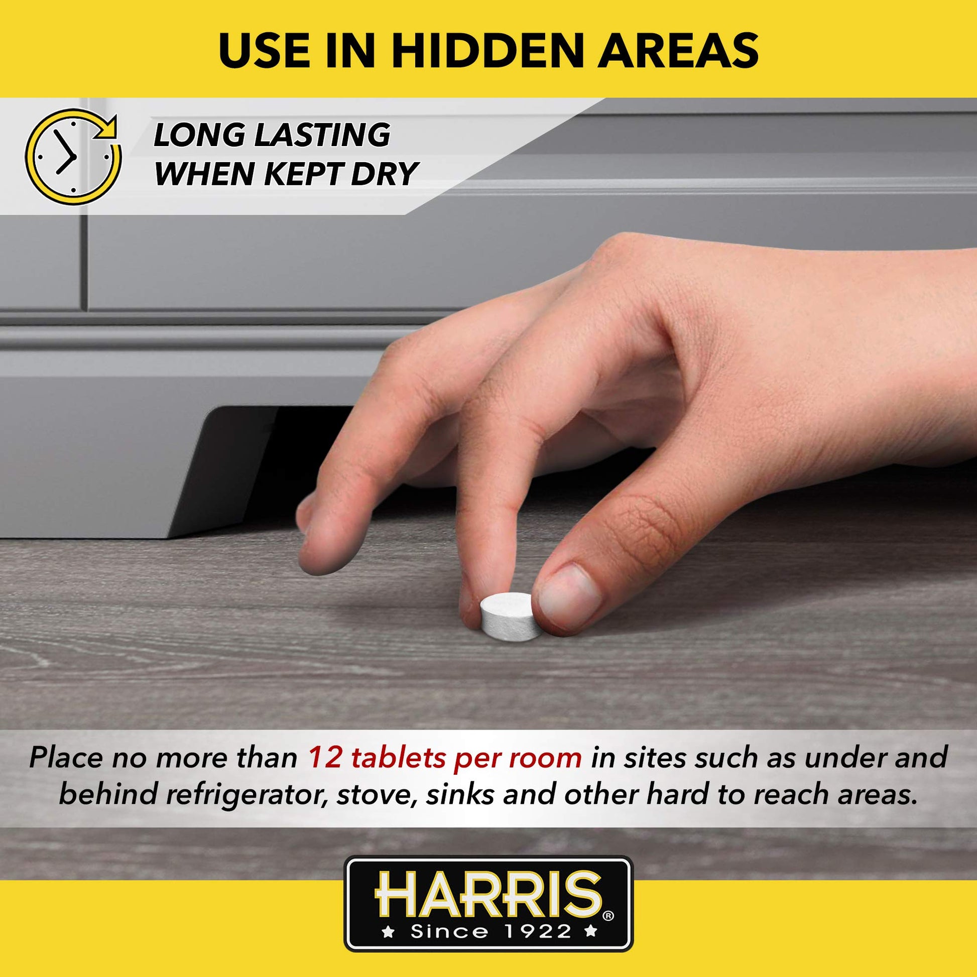 Harris Roach Tablets, Boric Acid Roach and Insects Killer with Lure, Alternative to Bait Traps (6oz, 145 Tablets), Yellow