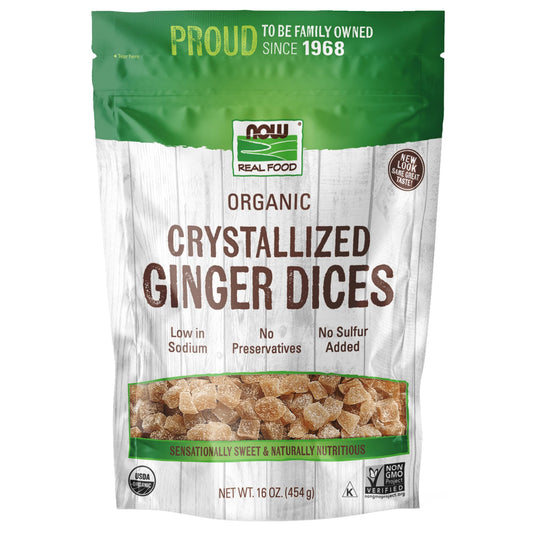 NOW Foods, Organic Crystallized Ginger Dices, Low-Sodium, Preservative-Free and Non-GMO, 16-Ounce (Packaging May Vary)