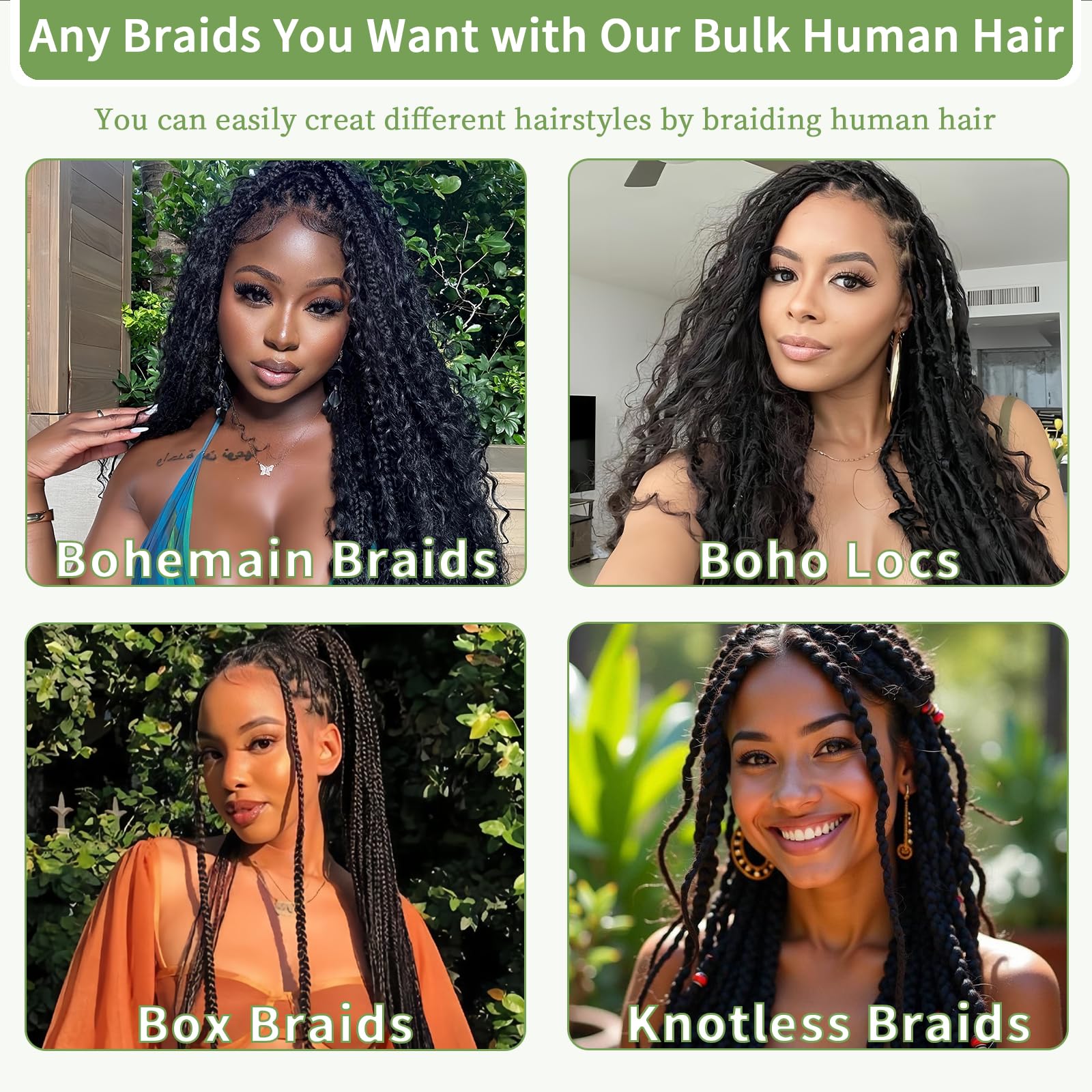 Human Braiding Hair for Boho Braids 120g 20 Inch 12A Deep Water Wave Bulk Human Hair Knotless Boho Braiding Curly 100% Virgin No Weft Extensions Bohemian Braids 3 Bundles/Pack Natural Color