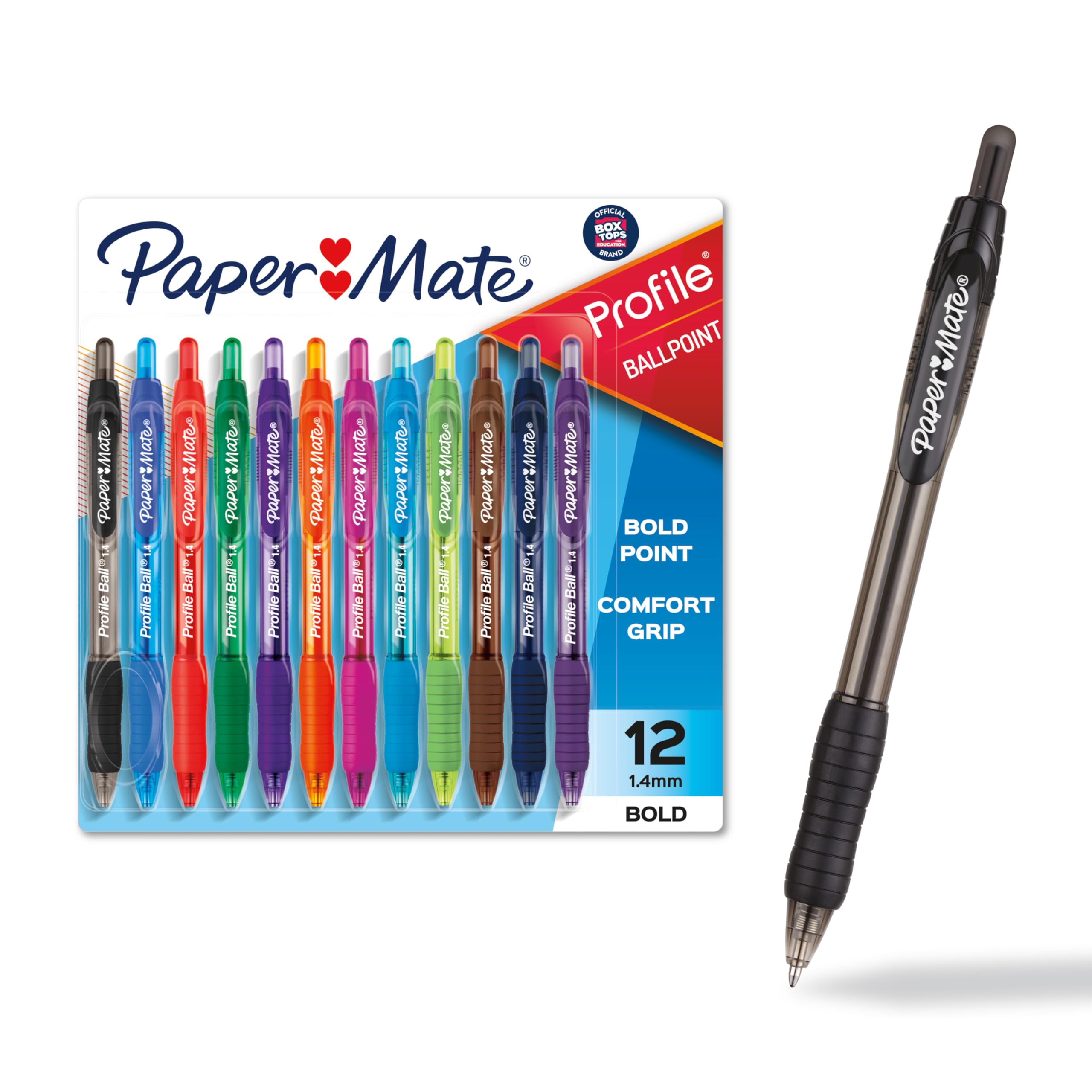 Paper Mate Profile Einziehbare Kugelschreiber, 1,4 mm, sortierte Farben, 12 Stück – Für Schule, Zuhause, Büro, Lehrerbedarf