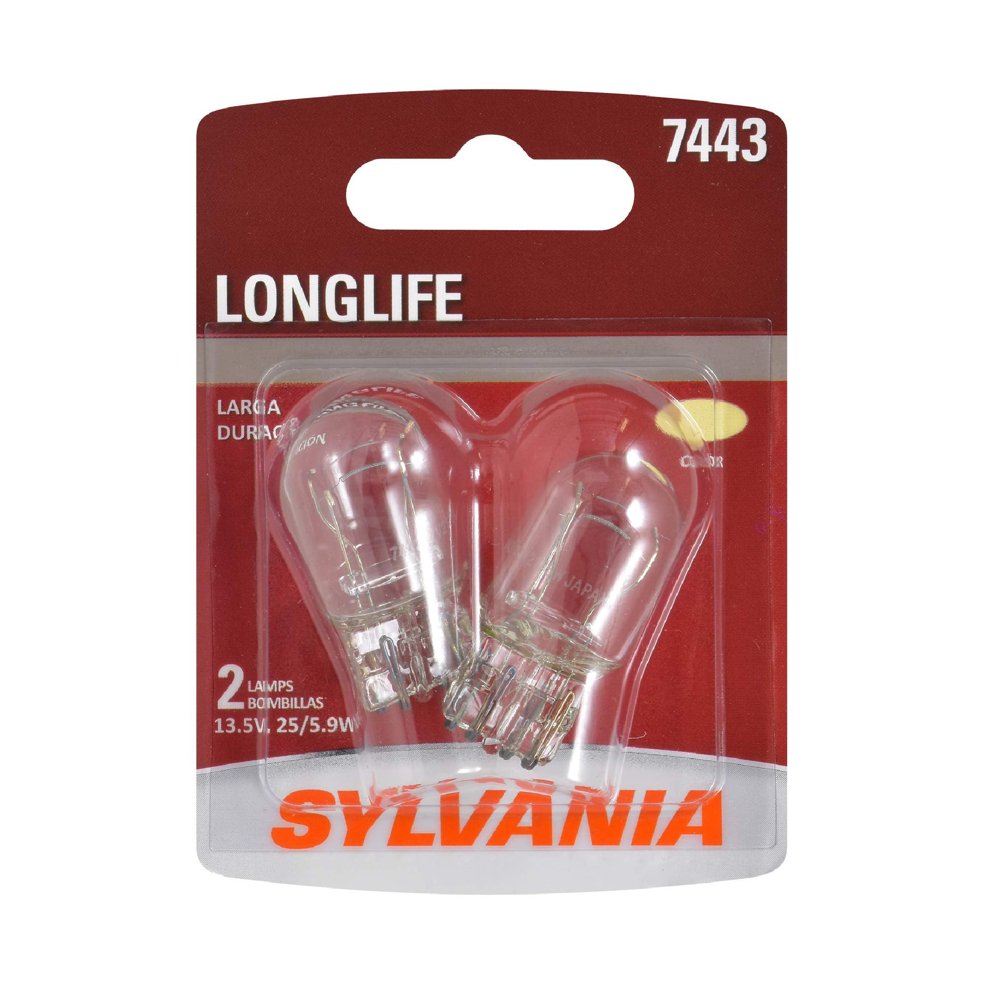 SYLVANIA - 7443 مصباح مصغر طويل العمر - مثالي لأضواء التشغيل النهارية (DRL) وأضواء الرجوع/الخلف (يحتوي على مصباحين)