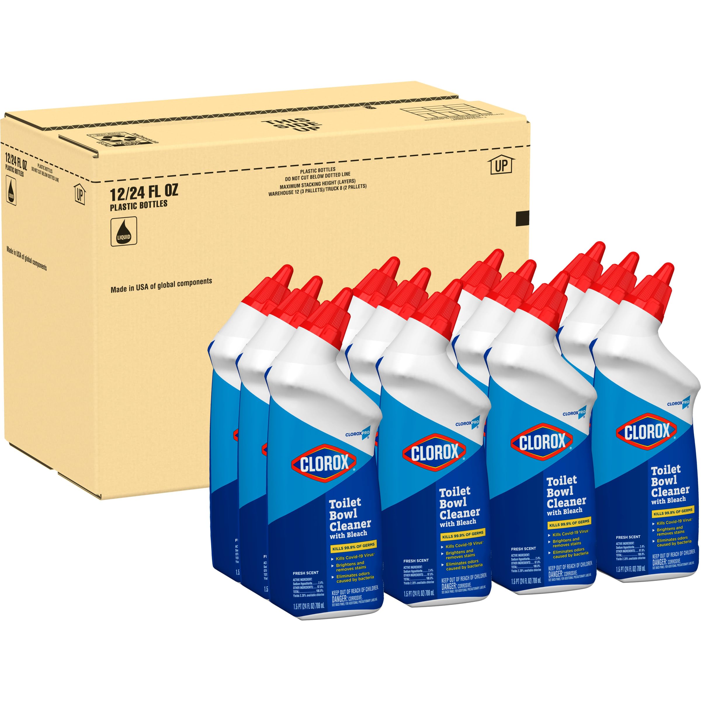 CloroxPro Commercial Solutions, Clorox Manual Toilet Bowl Cleaner with Bleach, Automatic Toilet Cleaner, Fresh Scent, 24 Ounces (Pack of 12) - 00031