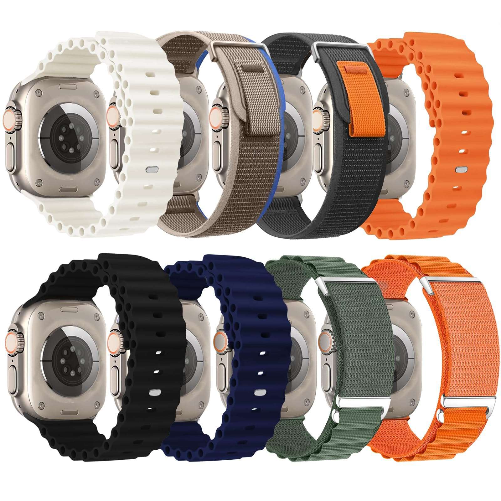 omee 8 Pack Compatible with Apple-Watch-Ultra-Band 49mm 46mm 45mm 44mm for Men Women,Breathable Trail Loop+Alpine Loop+Ocean Band for Ultra 2/Ultra iWatch Serie 10 9 8 7 6 SE 5 4 3 2 1