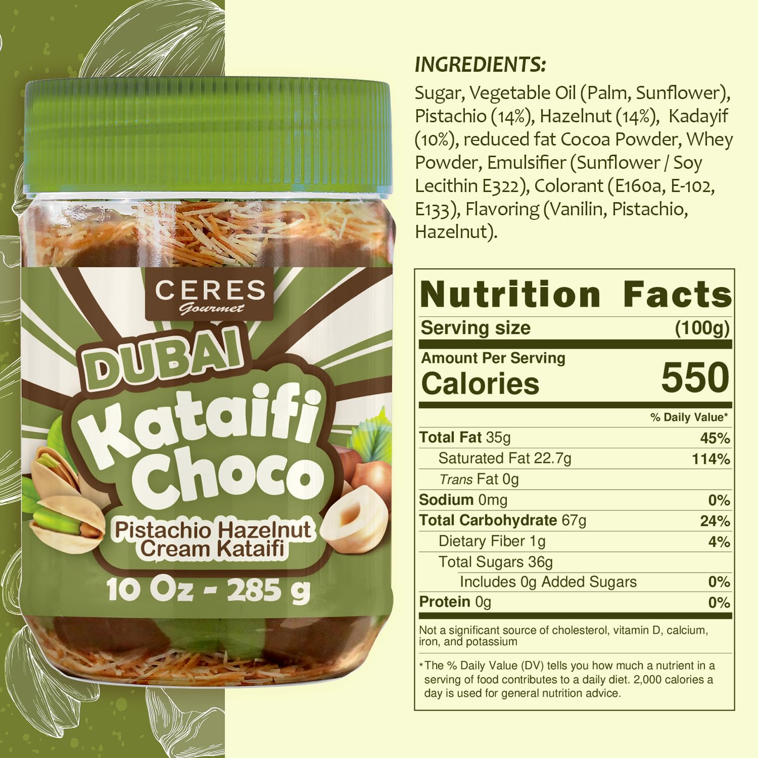 Dubai Spreadable Chocolate– Premium Chocolate Pistachio Spread with Roasted Phyllo, Gourmet Breakfast Chocolate