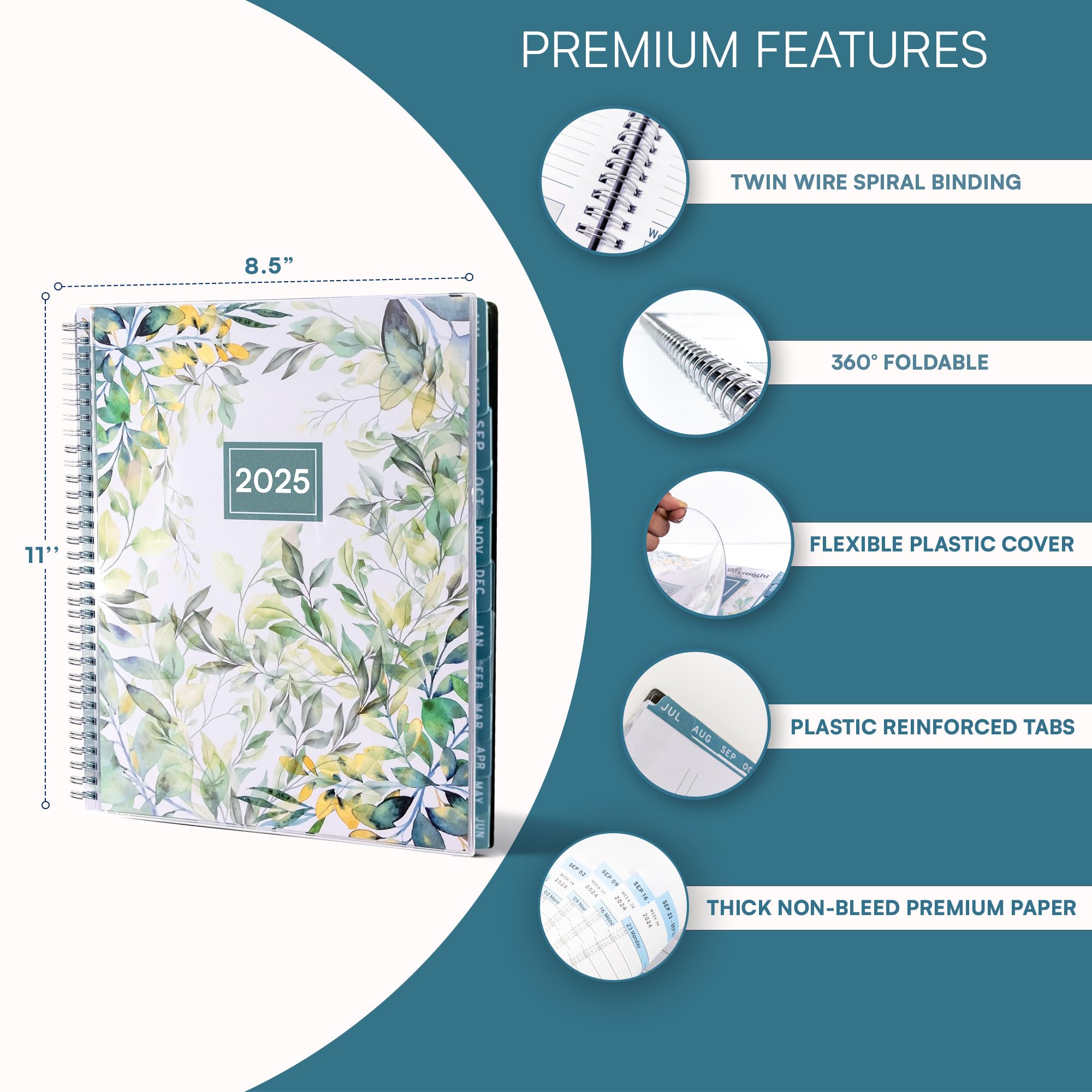 2025 Appointment Book & Planner- Ensight 8.5 x 11 inches, Large Tabbed Daily Hourly Weekly Planner, Calendar & Schedule Book 15-Minute time Slots, Business & Personal Planner Jan 2025- Dec 2025- Floral