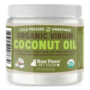 Raw Paws Virgin Organic Coconut Oil for Dogs & Cats, 4-oz - Treatment for Itchy Skin, Dry Nose, Paws - Hot Spot Lotion for Dogs - Natural Hairball Remedy for Dogs