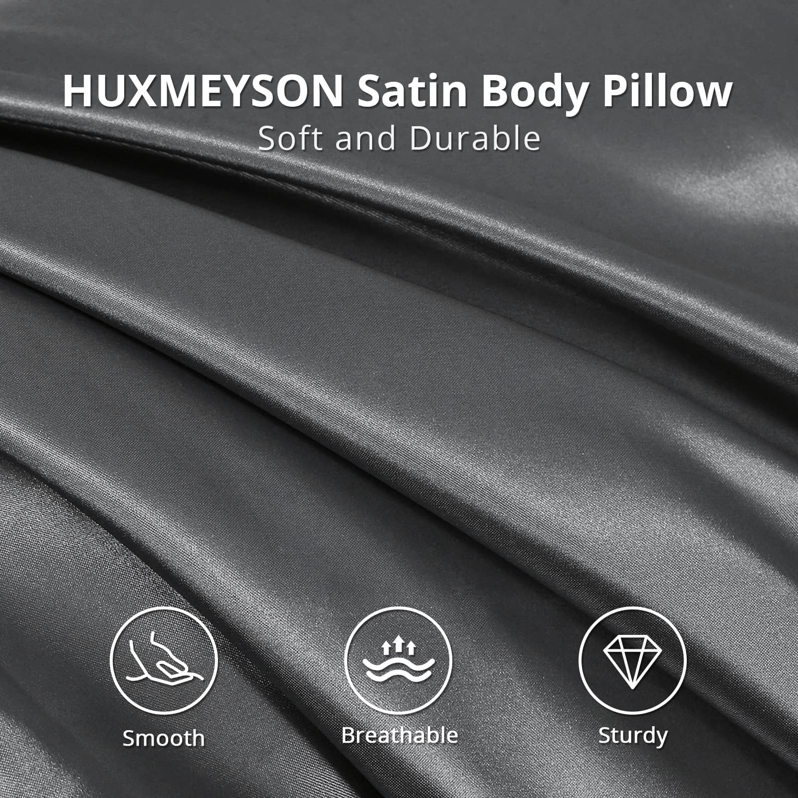HUXMEYSON Body Pillow with Satin Pillowcase, Cooling Body Pillow for Adults, Removable Cover, Grey (20"x54")