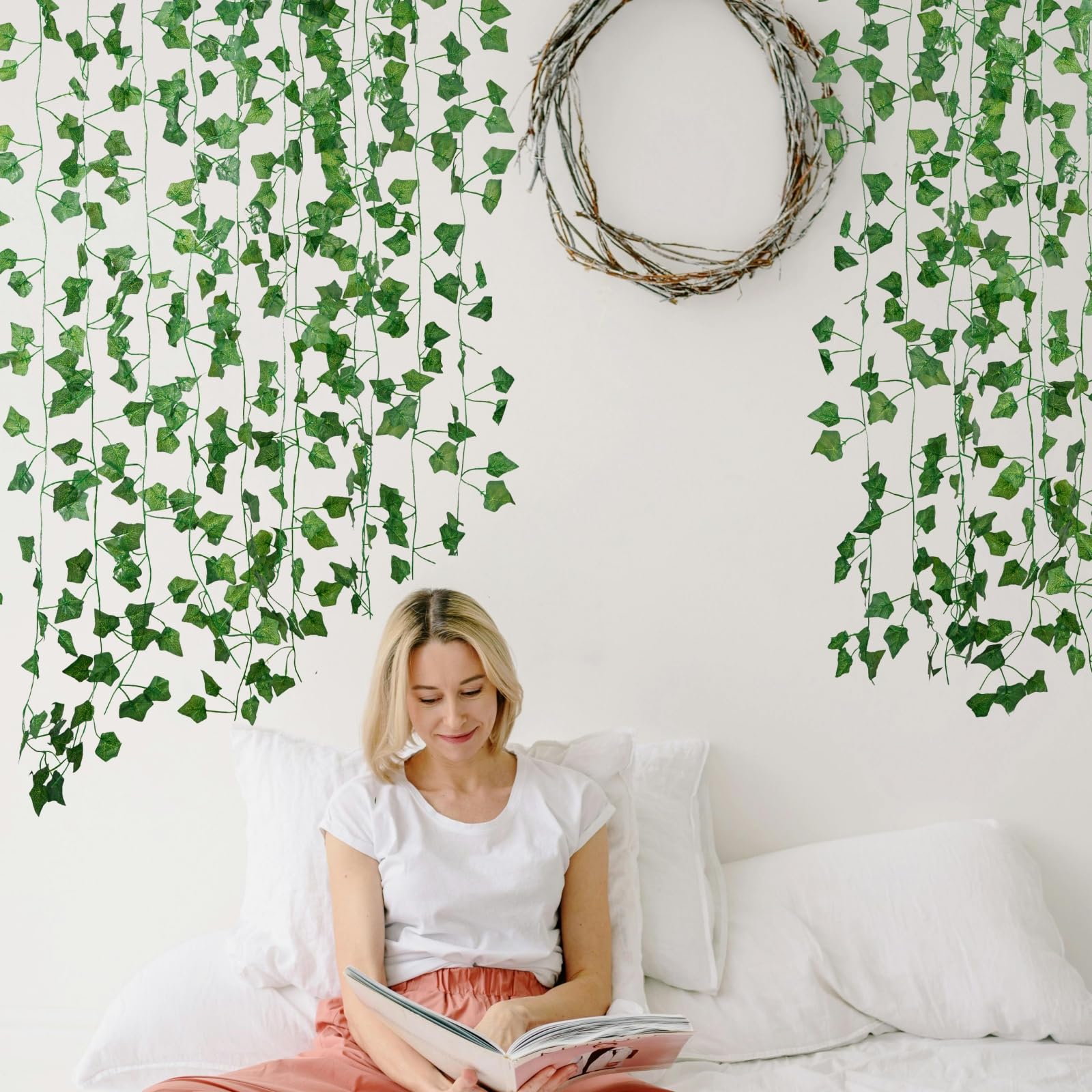 Freyalife Fake Vines for Room Decor(12 Pack 84 Feet) Aesthetic Artificial Plant Ivy Leaves Hanging Greenery Garlands for Home Bedroom Wall Wedding Christmas Party Office Patio Outdoor Garden Décor