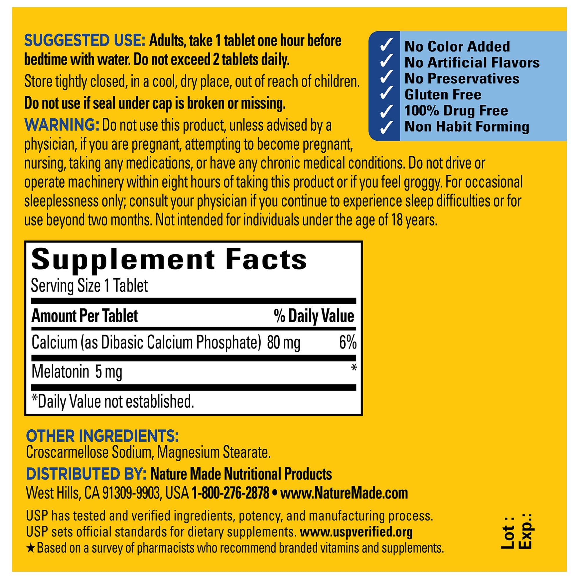 Nature Made Melatonin 5mg Tablets Extra Strength, 100% Drug Free Sleep Aid for Adults, 90 Tablets, 90 Day Supply