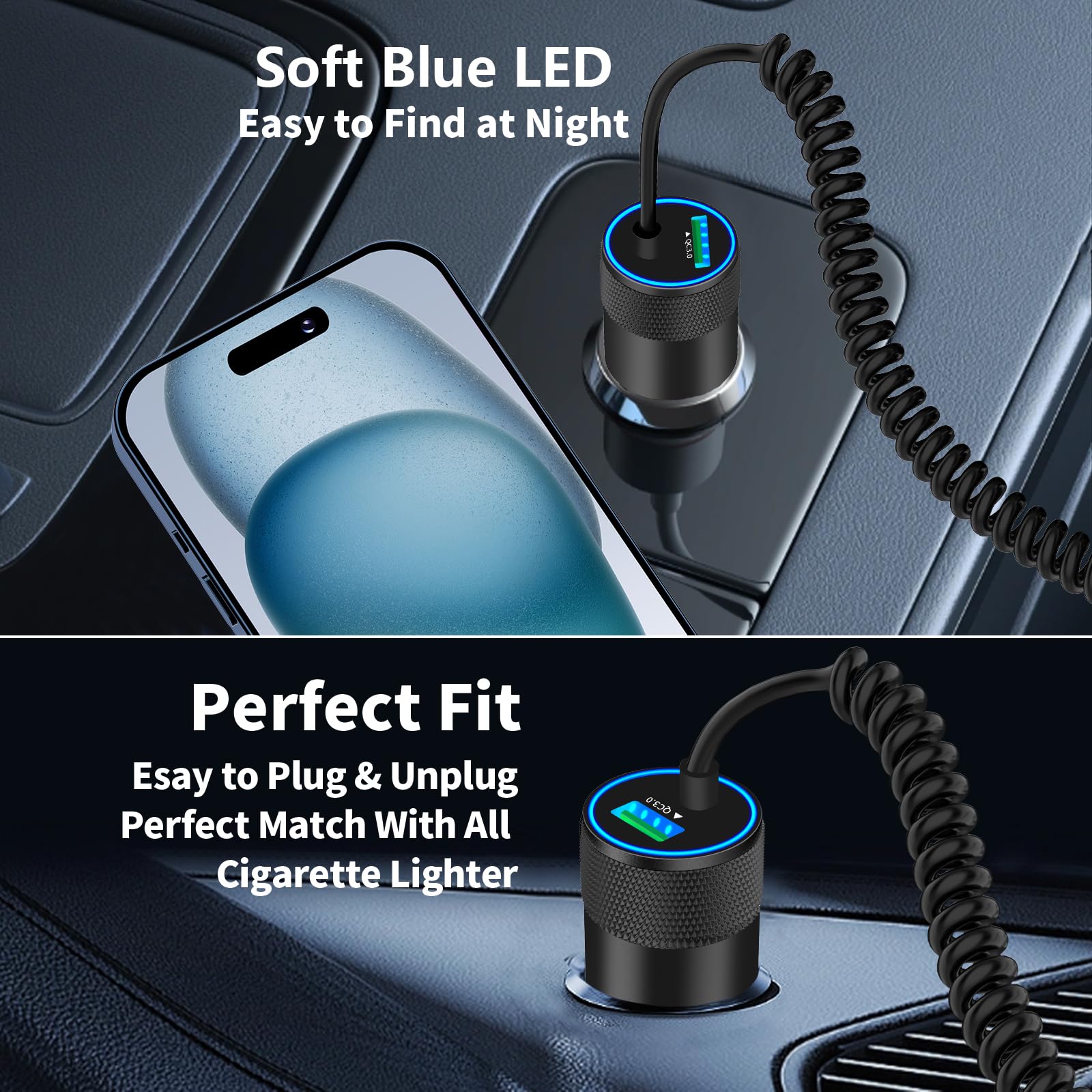 【MFi Certified】iPhone 17 Car Charger Fast Charging, Braveridge 75W USB C PD&QC Car Power Cigarette Lighter USB Charger with 6FT Type C Coiled Cable for iPhone 17/17 Pro Max/16/15/Galaxy S25/S24/Pixel