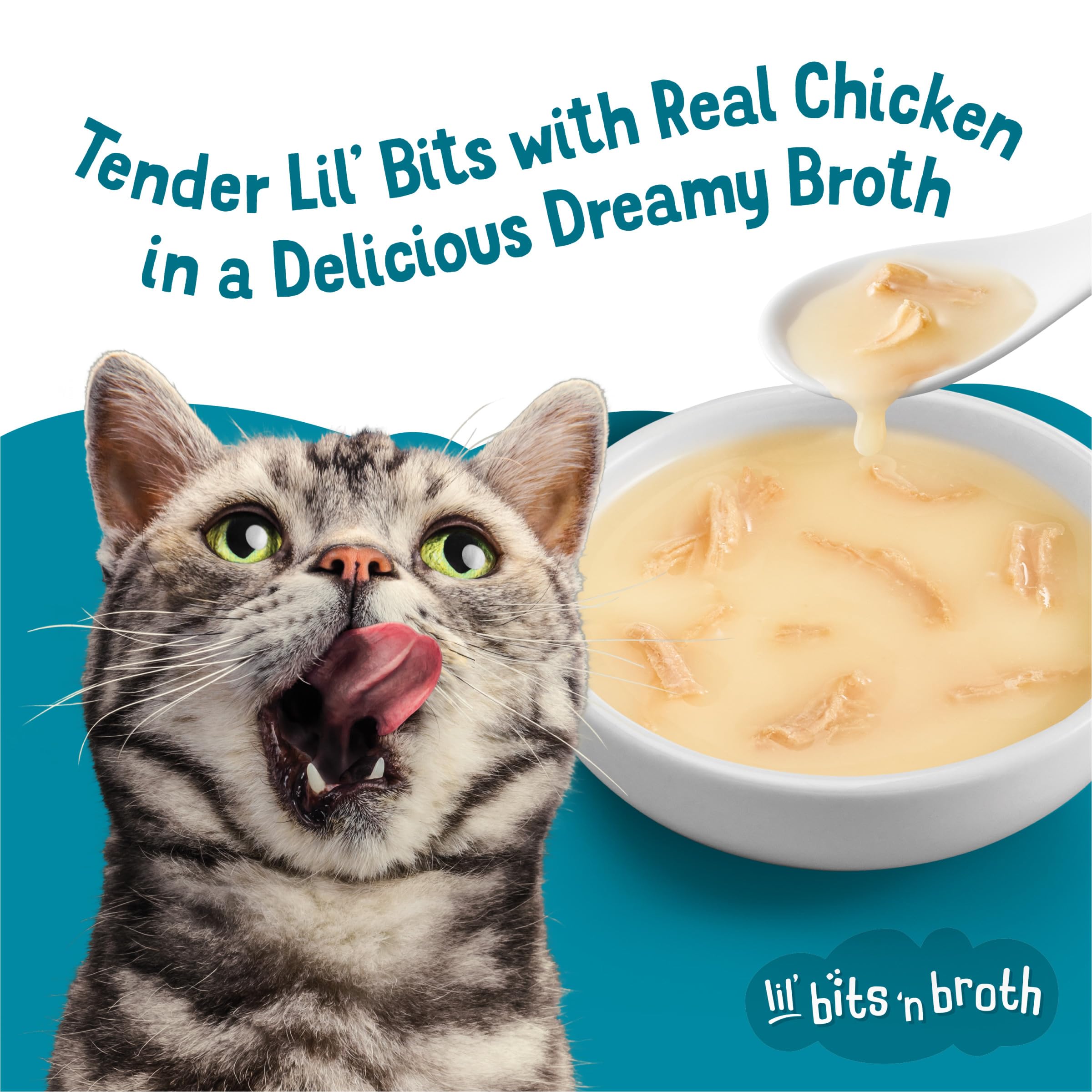 Purina Friskies Lickable Cat Treats Bits ‘n Broth With Shredded Chicken in a Dreamy Broth - (Pack of 16) 1.2 oz. Pouches