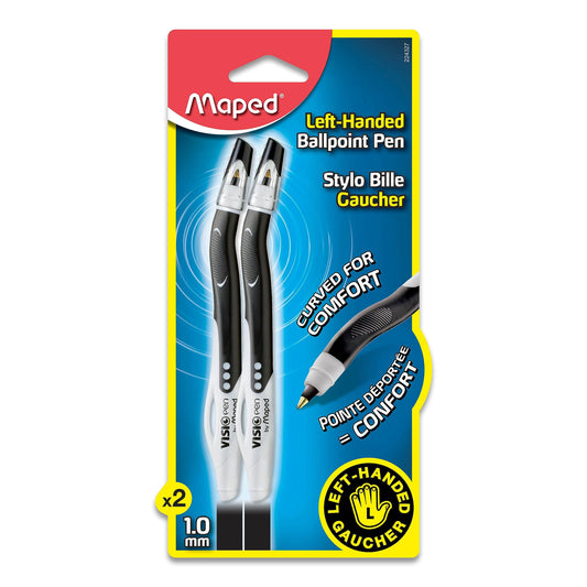 Maped - Visio Left-Handed Quick-Drying Ballpoint Pen - Left Handed - Innovative (Black, 2 unit)