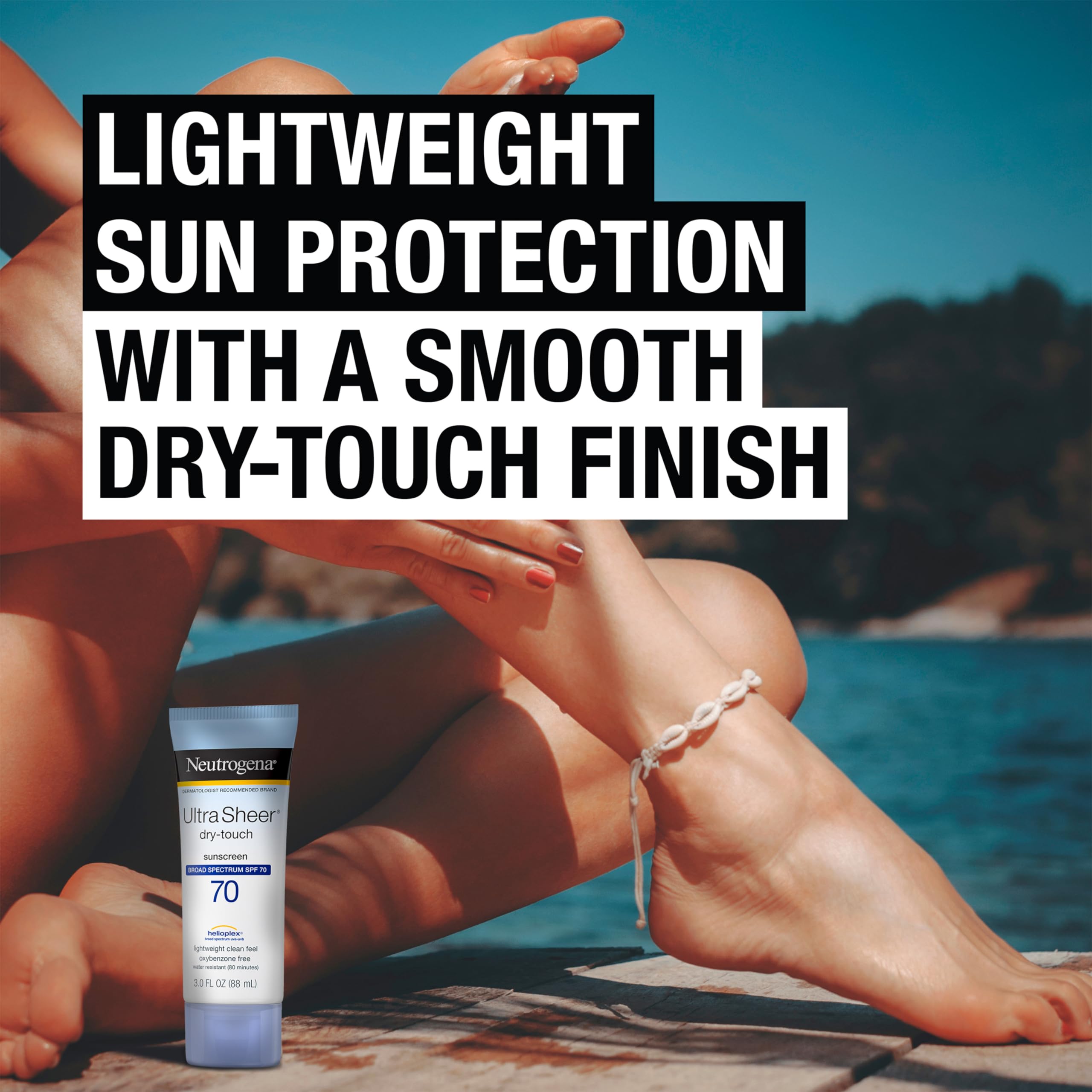 Neutrogena Ultra Sheer Dry-Touch Sunscreen Lotion, Broad Spectrum SPF 70 UVA/UVB Protection, Lightweight Water Resistant, Non-Comedogenic & Non-Greasy, Travel Size, 3 fl. oz (Pack of 3)