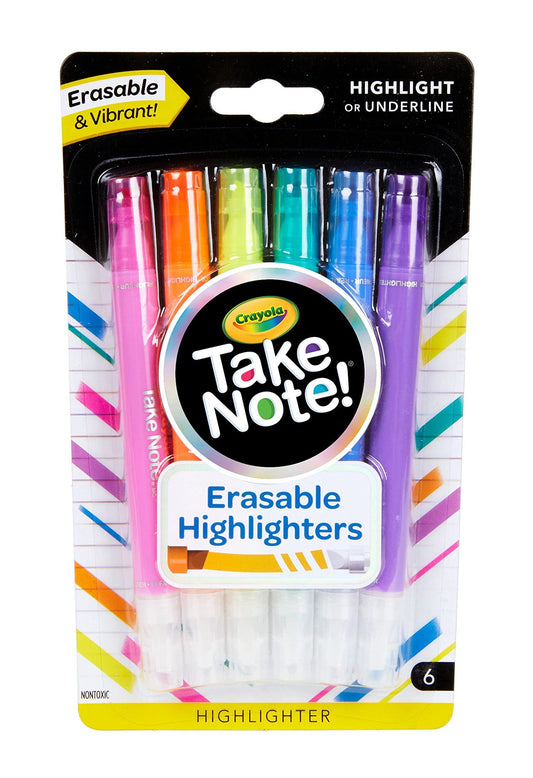 Crayola Take Note Erasable Highlighters, Cool School Supplies, Chisel Tip Markers, 6 Count