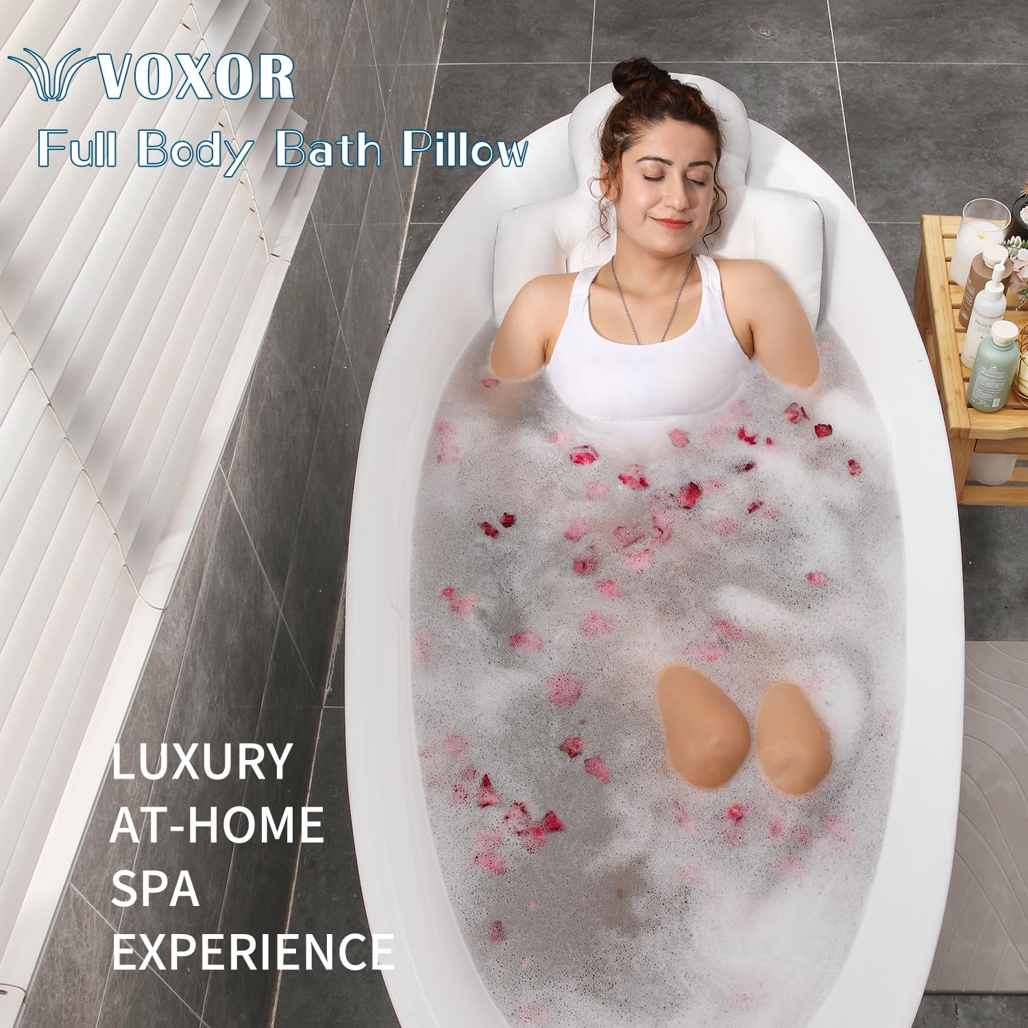 Full Body Bath Pillow for Bathtub, Thick Bathtub Cushion with Laundry Bag, Luxury Tub Pillow for Bath for Headrest Neck and Back Support White 51" x 16"