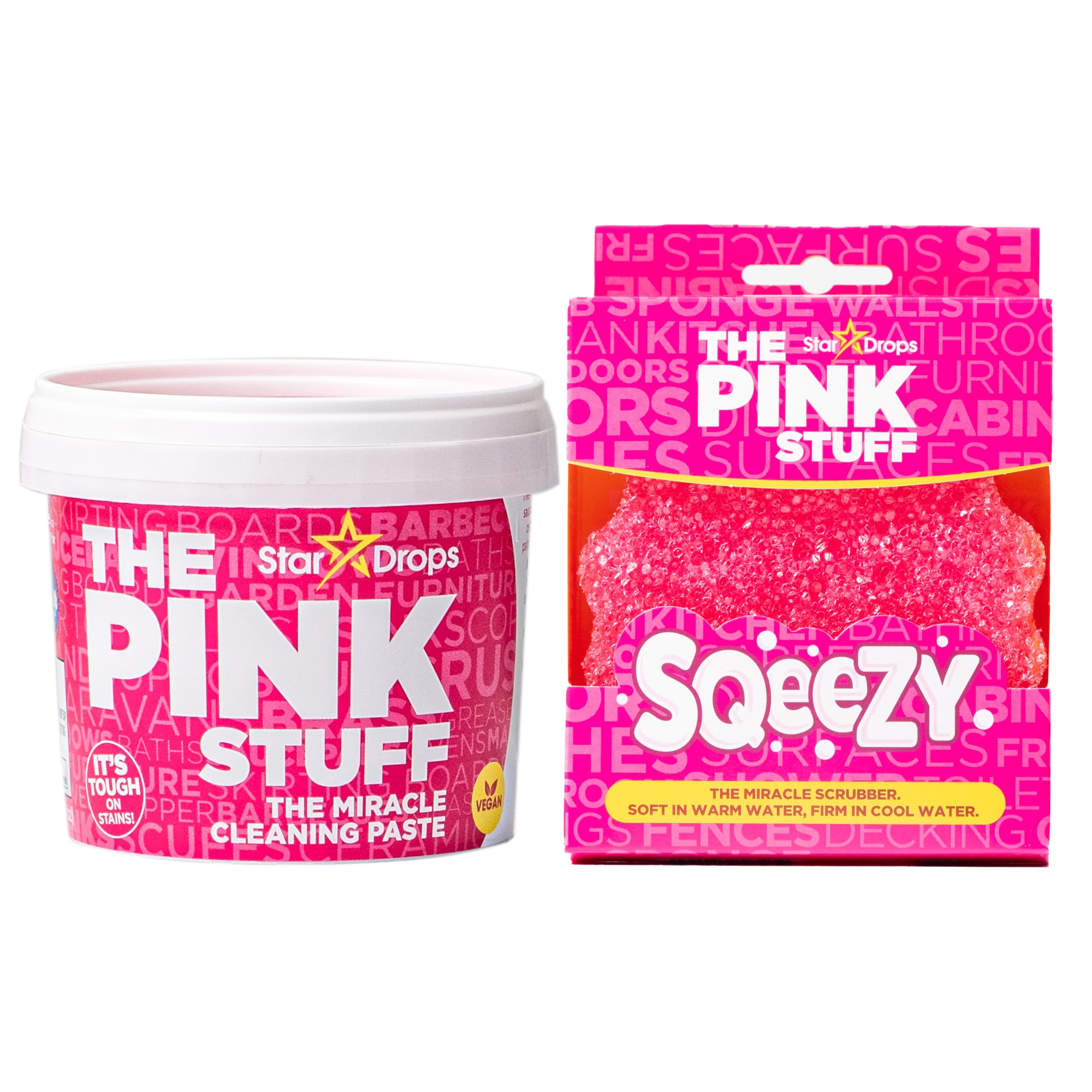 Stardrops - The Pink Stuff Miracle Cleaning Paste & SQeeZY Scrubber Sponge Bundle Ã¢ÂÂ All-Purpose, Non-Scratch Cleaner for Kitchens, Bathrooms, Walls, Floors, Pots, Grout, and More