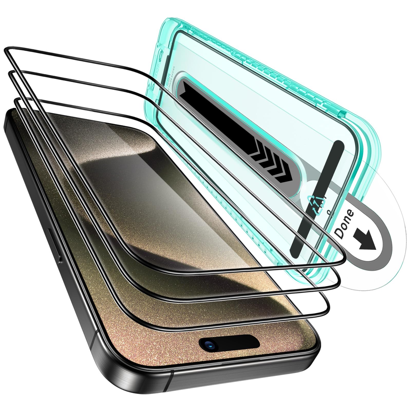ESR 3 Pack for iPhone 16 / iPhone 15 Screen Protector, [9H Hardness] [Military Grade Shatterproof] Full Coverage Tempered Glass Film with Flawless Fit Tray, HD Clear, Scratch Resistant
