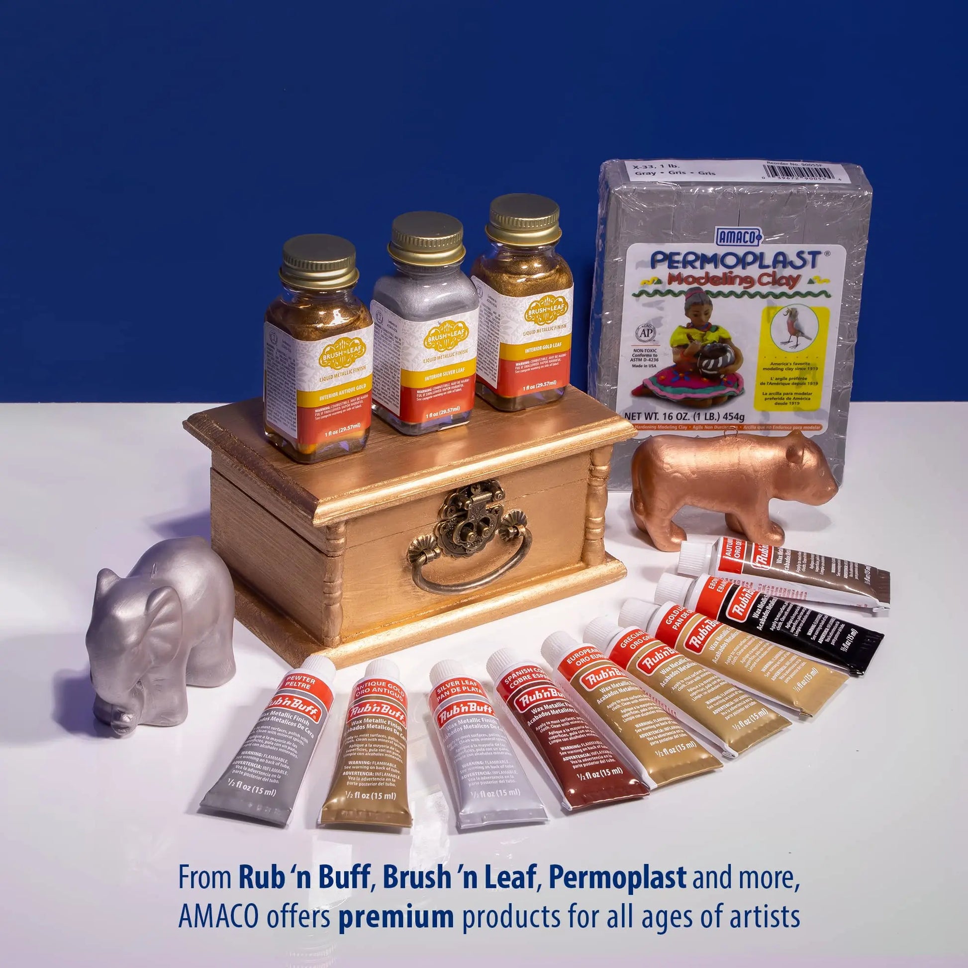 AMACO Rub n Buff Wax Metallic Finish 4 Color Kit - Antique Gold Silver Leaf Gold Leaf Ebony 15ml Tubes - Versatile Gilding Wax for Finishing Furniture Antiquing and Restoration - 4 Rub and Buff Colors