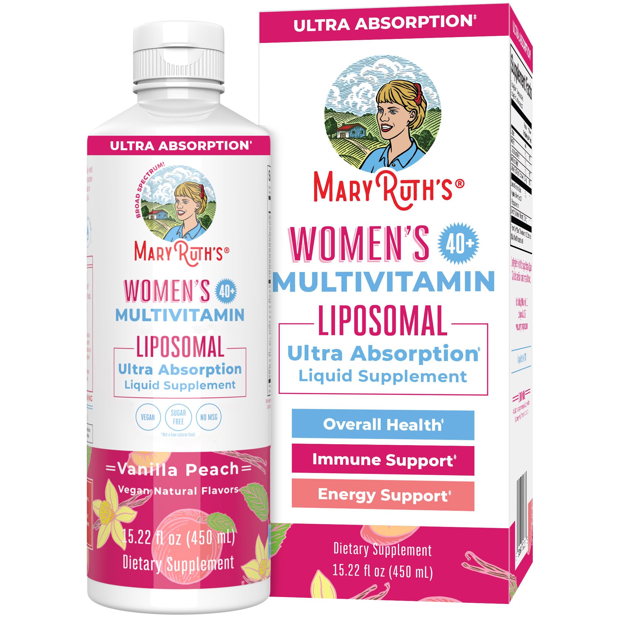 MaryRuth Organics Multivitamin for Women 40+, Womens Multivitamin Liposomal, Immune Support Supplement, Energy Supplements & Sleep Aid, Methylated Multivitamin, Vegan, Sugar Free, Non-GMO, 15.22 Fl Oz