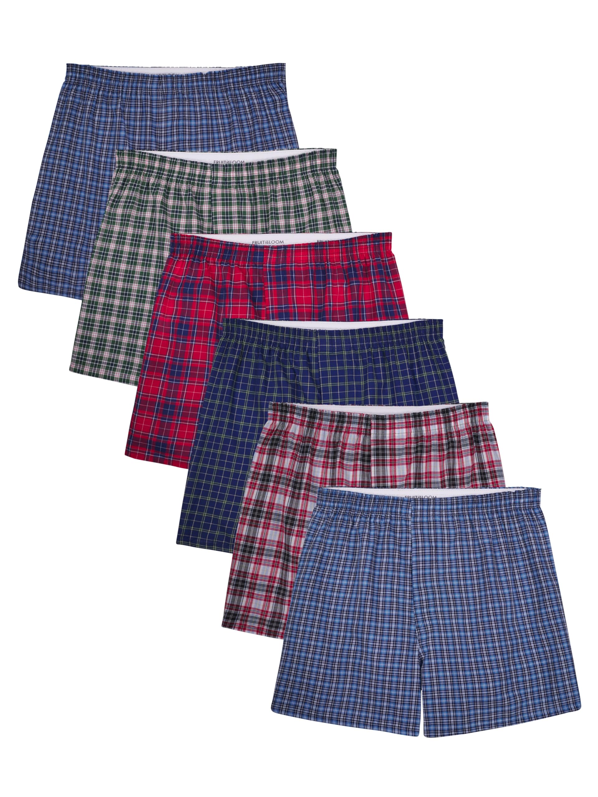 Fruit of the Loom Men's Tag Free Woven Boxer Shorts, Relaxed Fit, Moisture Wicking, Color Multipacks, Assorted Plaid, Medium