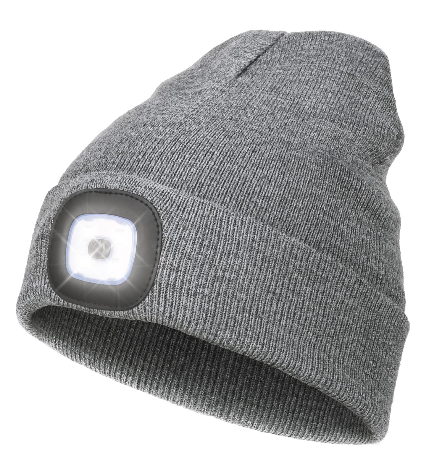 YunTuo Rechargeable LED Beanie with 4 Lights - Unisex Winter Knit Cap with USB Flashlight for Men and Women (Black)