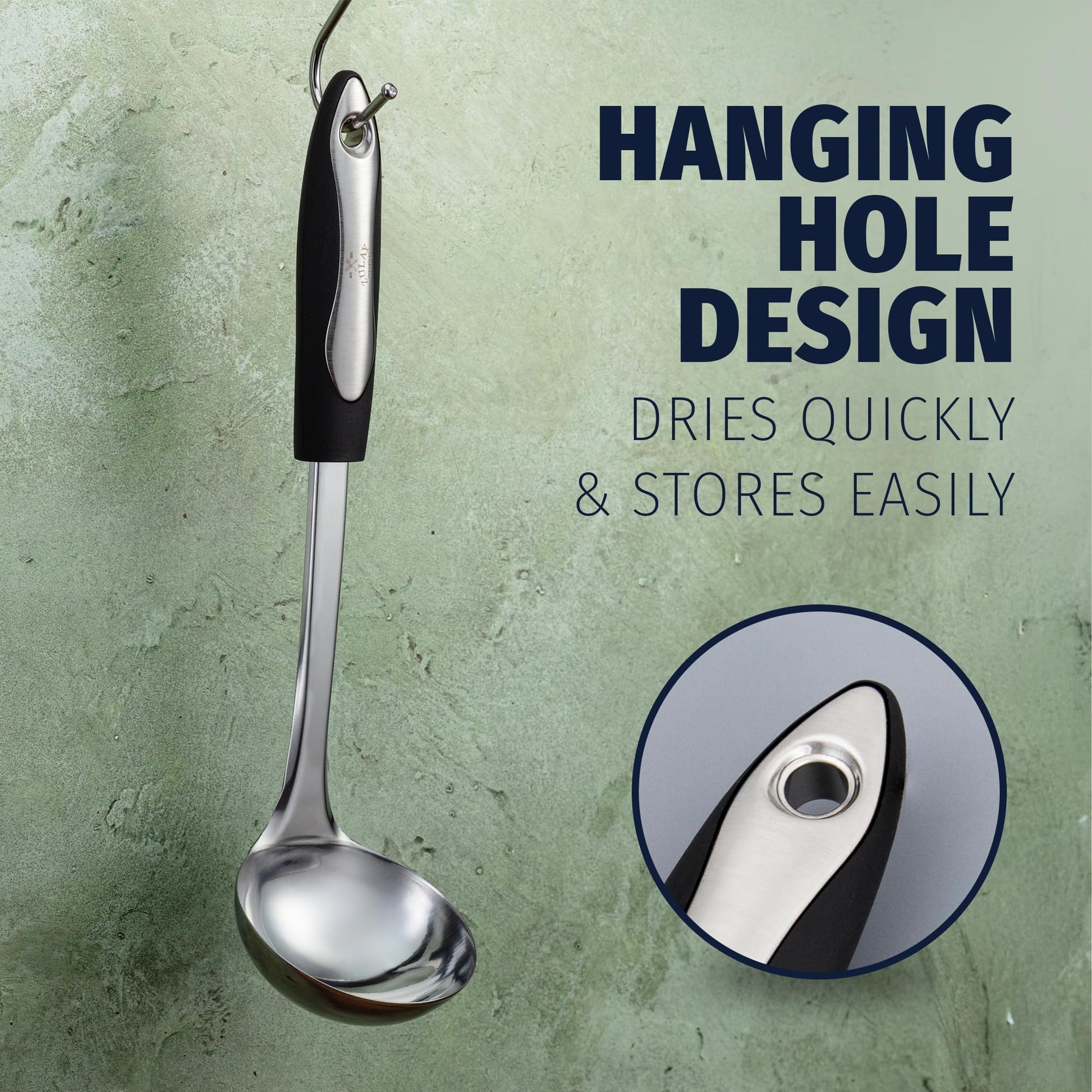 Zulay Kitchen Premium Soup Ladle – 12" Stainless Steel with Non-Slip Silicone Handle