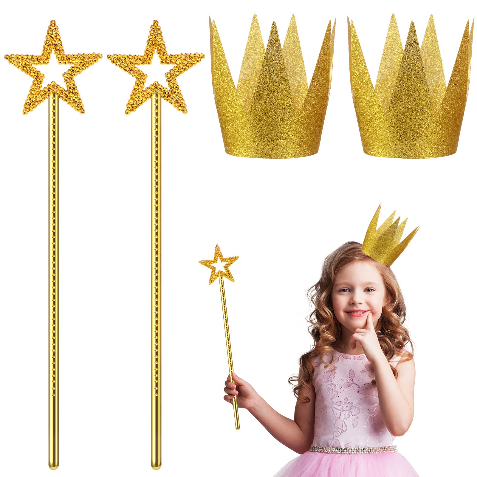 13 Inches Star Wand with Gold Crowns and Angel Fairy Wand - Wedding, Birthday, Cosplay, Halloween Accessories