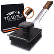 Traeger Grills BAC537 BBQ Cleaning Brush for Outdoor Grill – Stainless Steel Grill Scraper with Nylon Bristles, Teak Wood Handle, Dual Grip Design, and Hanging Loop