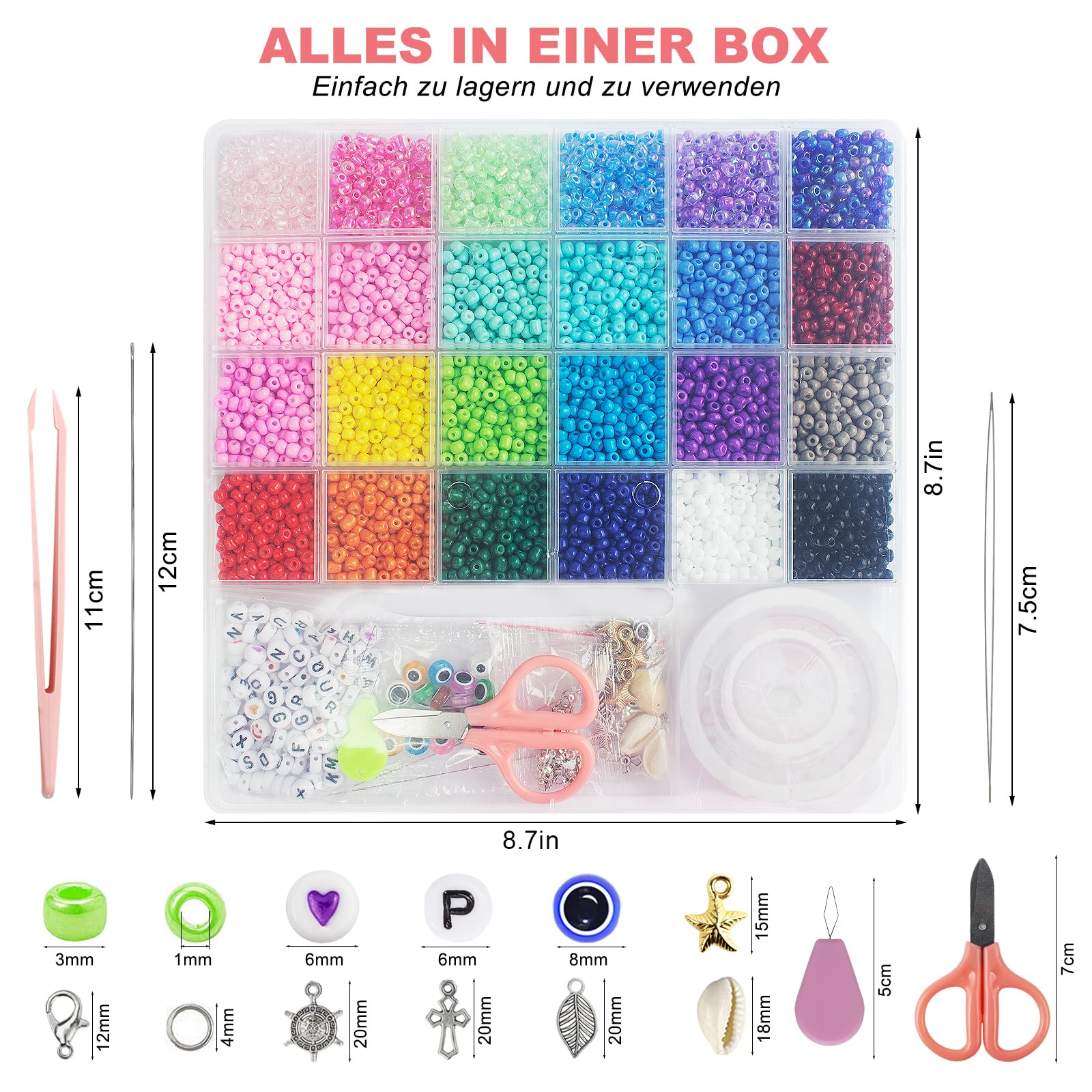 Redtwo 4mm Glass Seed Beads for Jewelry Bracelet Making Kit, Small Beads Friendship Bracelet Kit, Tiny Waist Beads with Letter Beads and Elastic String, DIY Art Craft Girls Gifts.