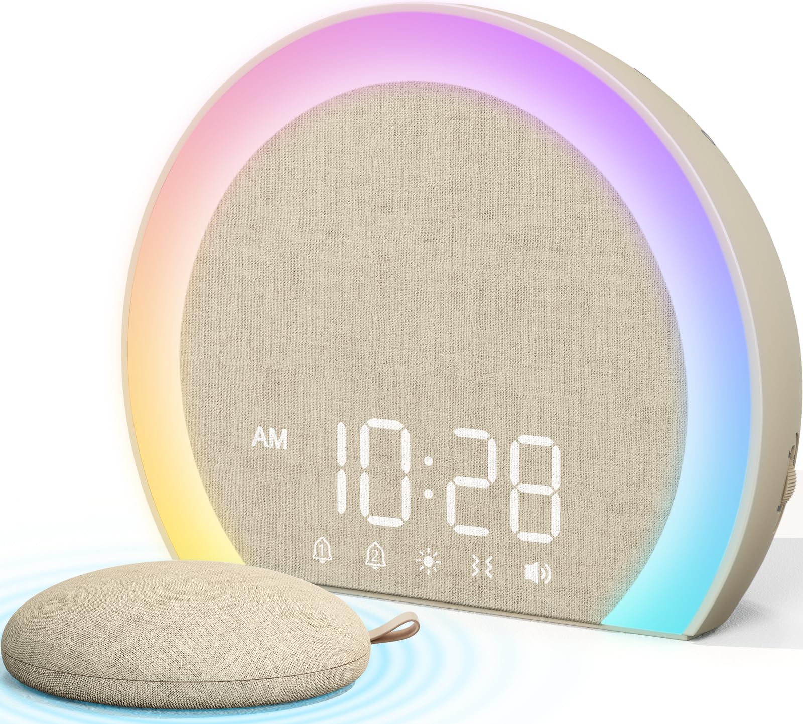 ANJANK Loud Alarm Clock with Wireless Bed Shaker, Vibrating Dual Alarm with Light Wake Up for Heavy Sleepers & Hearing Impaired, 9-Color Night Light, 5 Sounds, 0-100% Dimmer, USB Charger, Bedroom