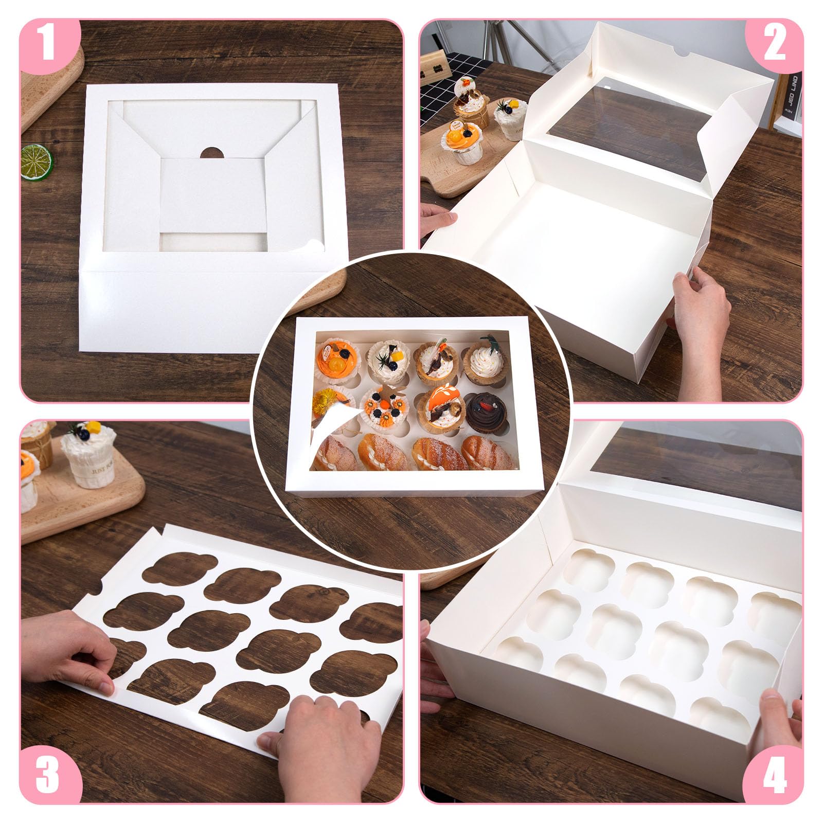 VGOODALL 12 Count Cupcake Boxes, 6PCS Cupcake Container with Window Boxes Holding 72 Pastry Box for Birthday Holiday Party Bakery Supplies 13.2"x9.8"x4"